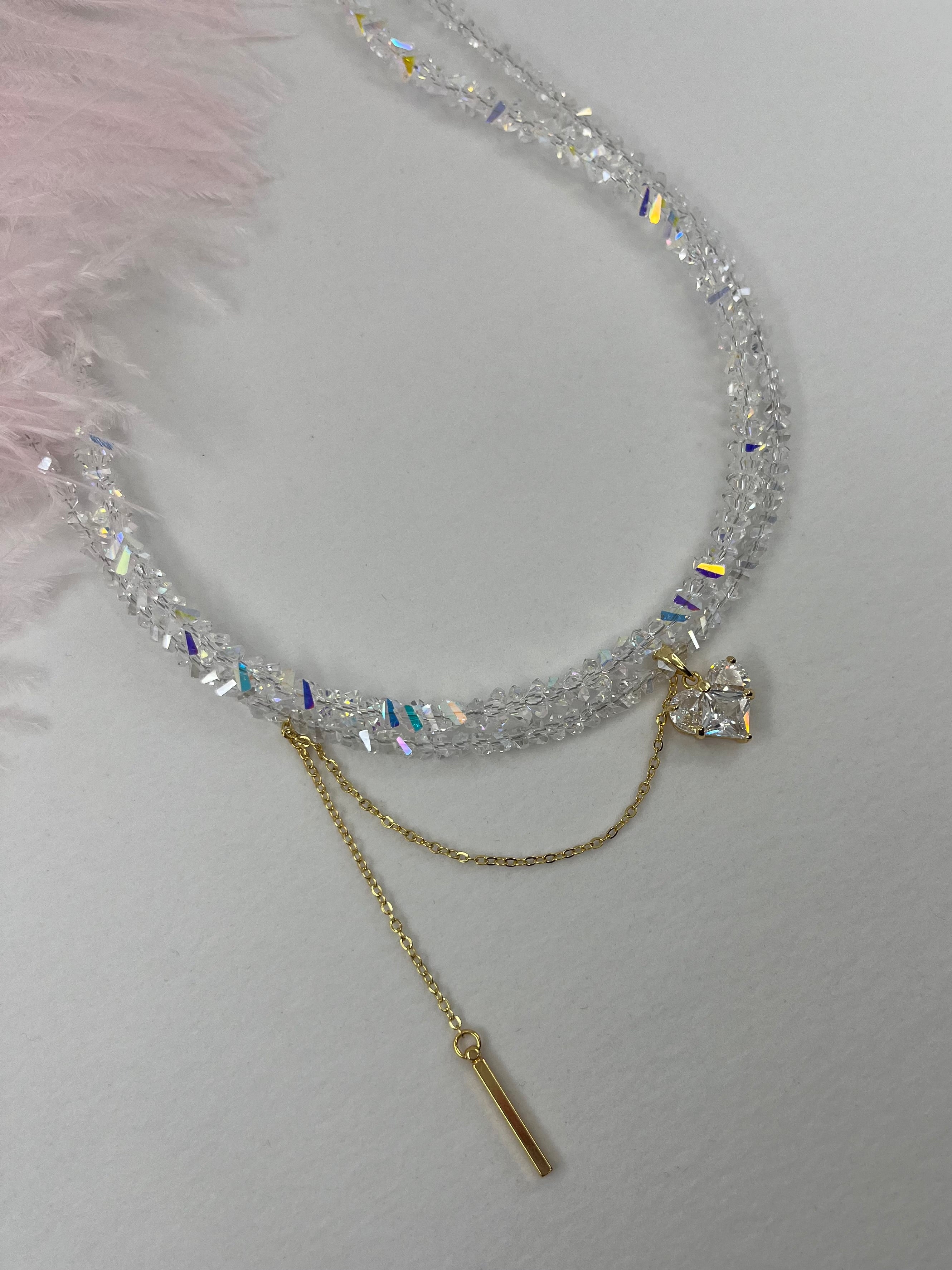 Set: Heart Crystal Choker Necklace and Earrings – 18K Gold Plated, Cubic Zirconia, Nickel Free
