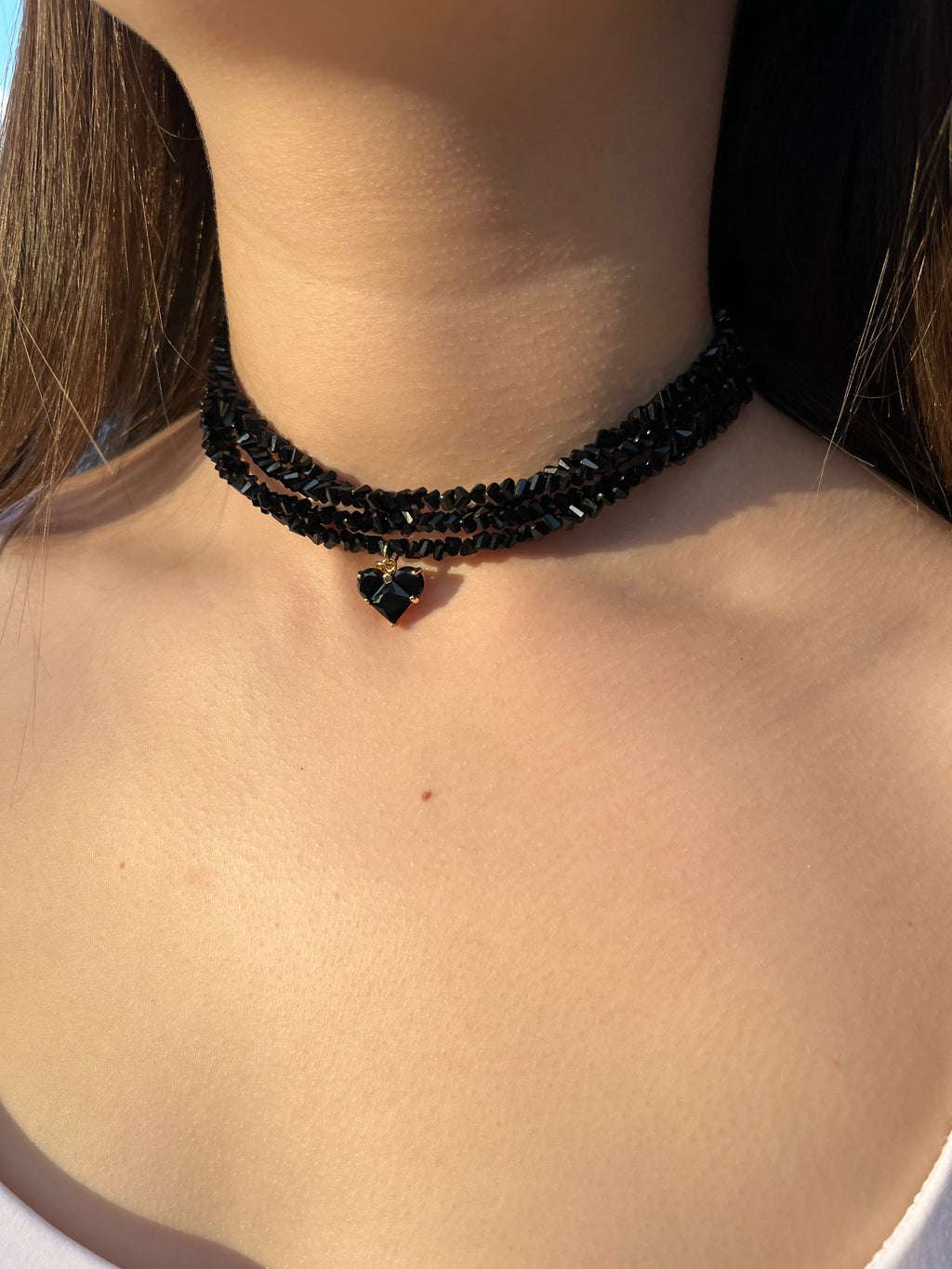 Layered Heart Black Crystal Choker – 18K Gold Plated, Cubic Zirconia, Nickel Free