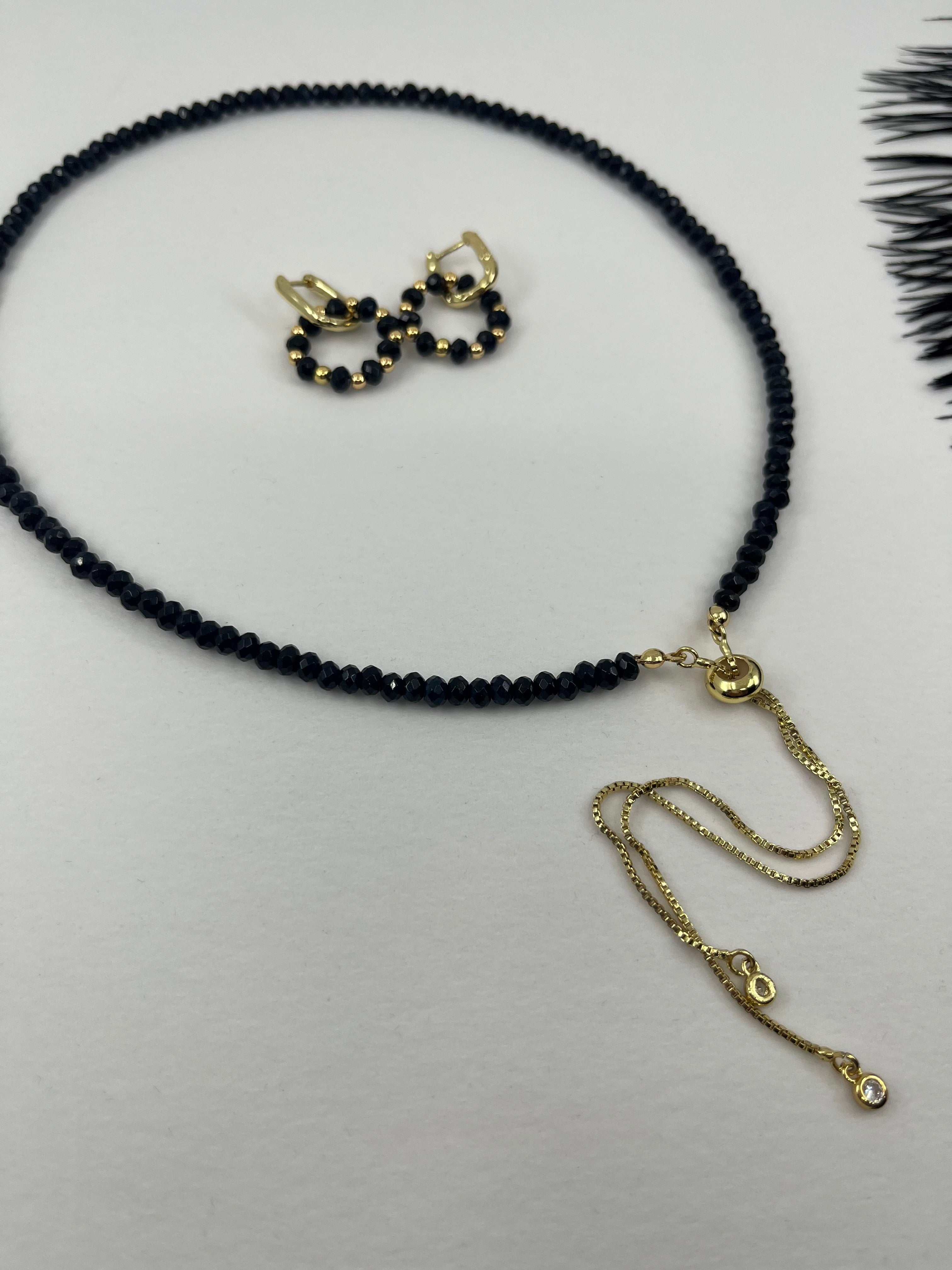 Set: Natural Malaysia Jade Y-Necklace & Earrings, Dark Blue