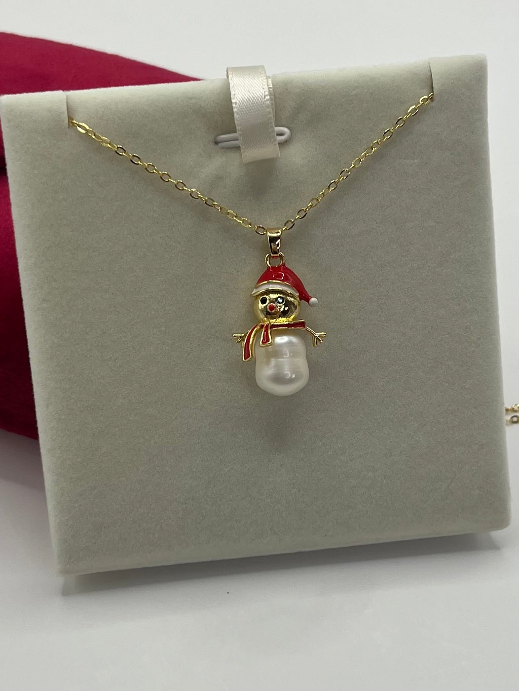 Natural freshwater Pearl Snowman Necklace: 18K Gold Plated Christmas Pendant
, including velvet box