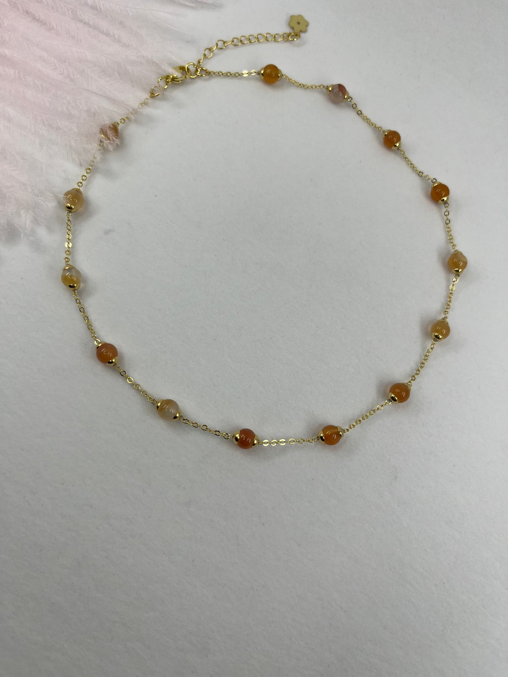 Natural Carnelian Necklace with 18K Gold chain
