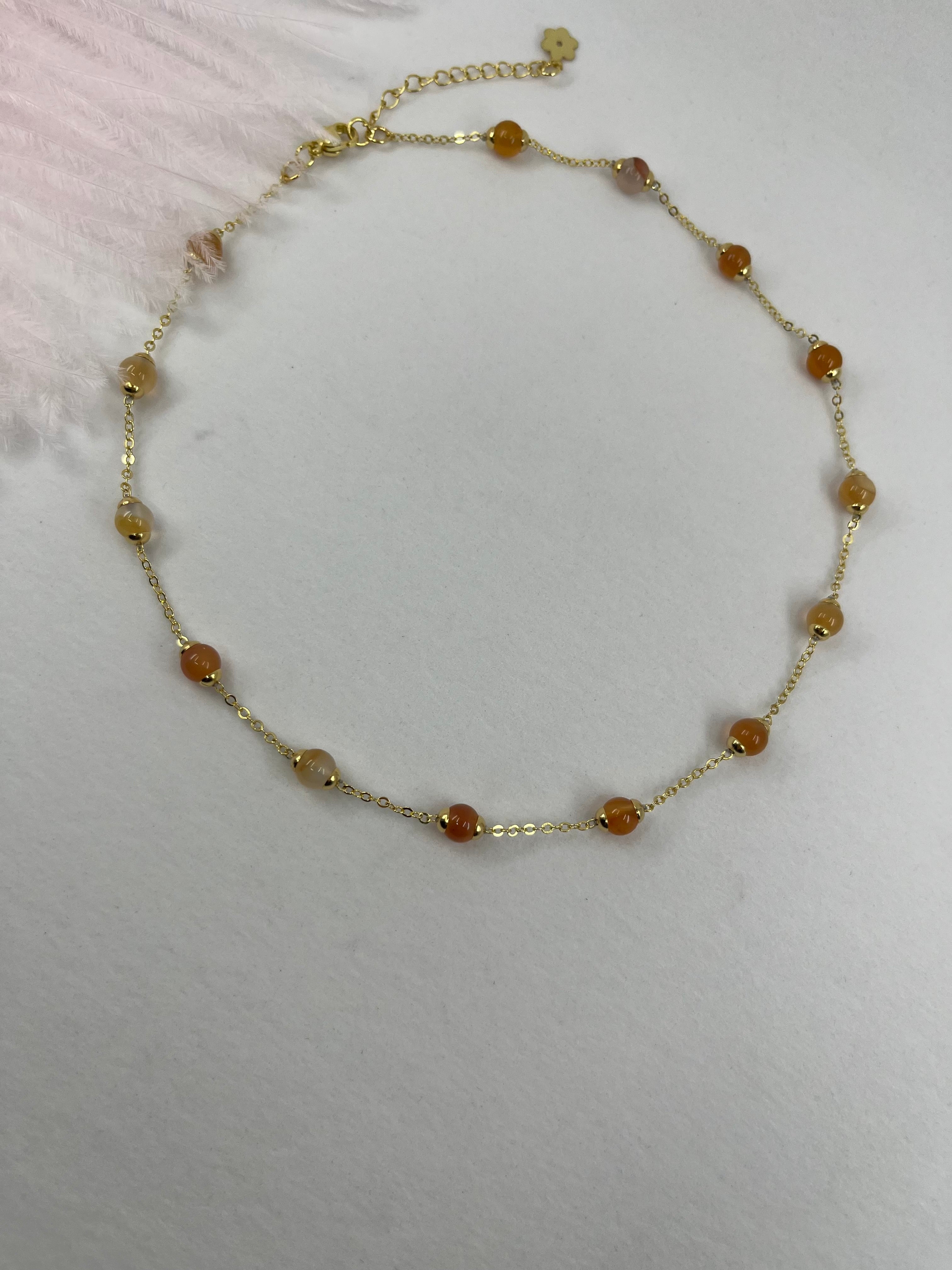 Natural Carnelian Necklace with 18K Gold chain