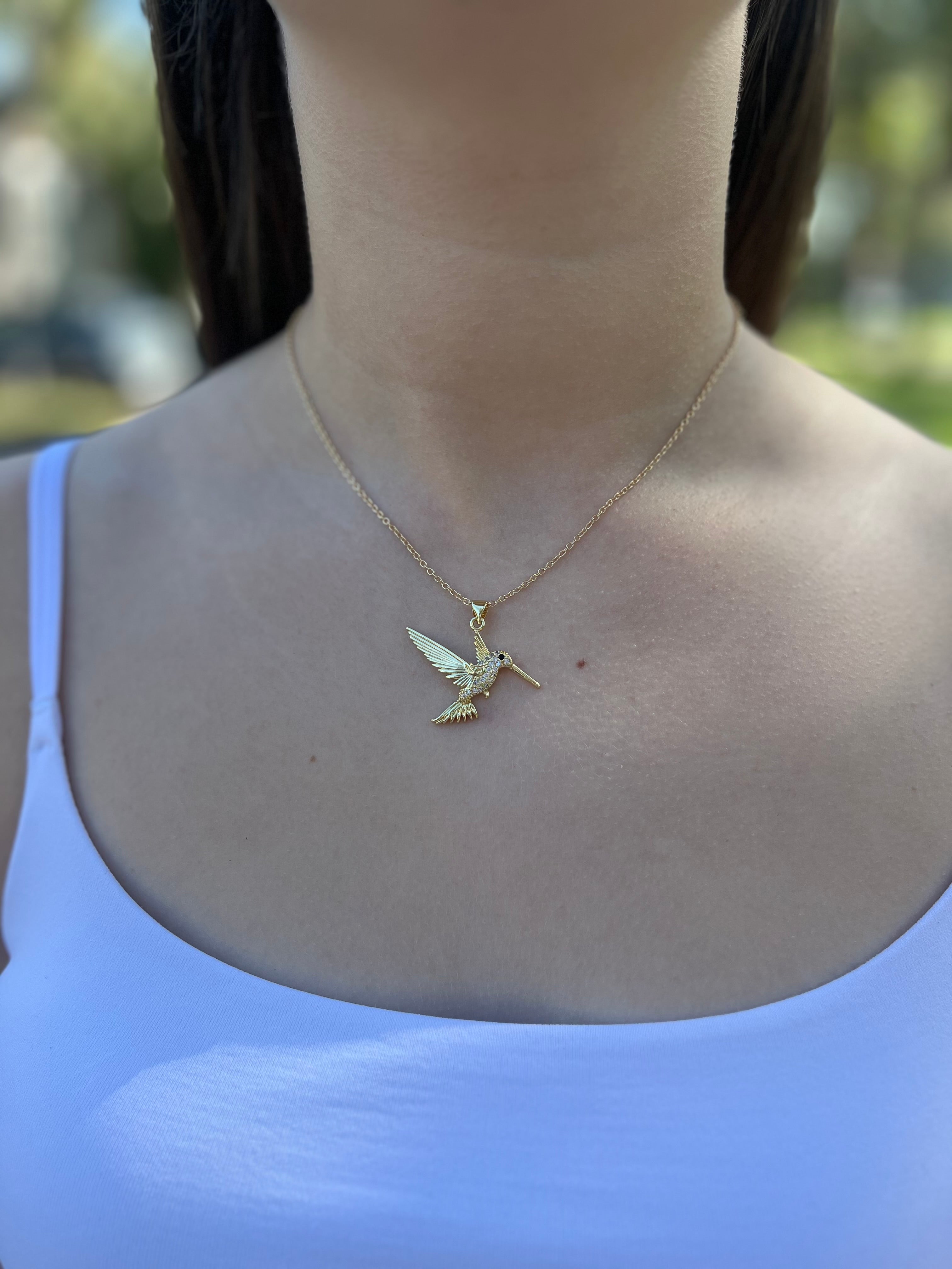 Hummingbird Necklace, Real 18K Gold Plated