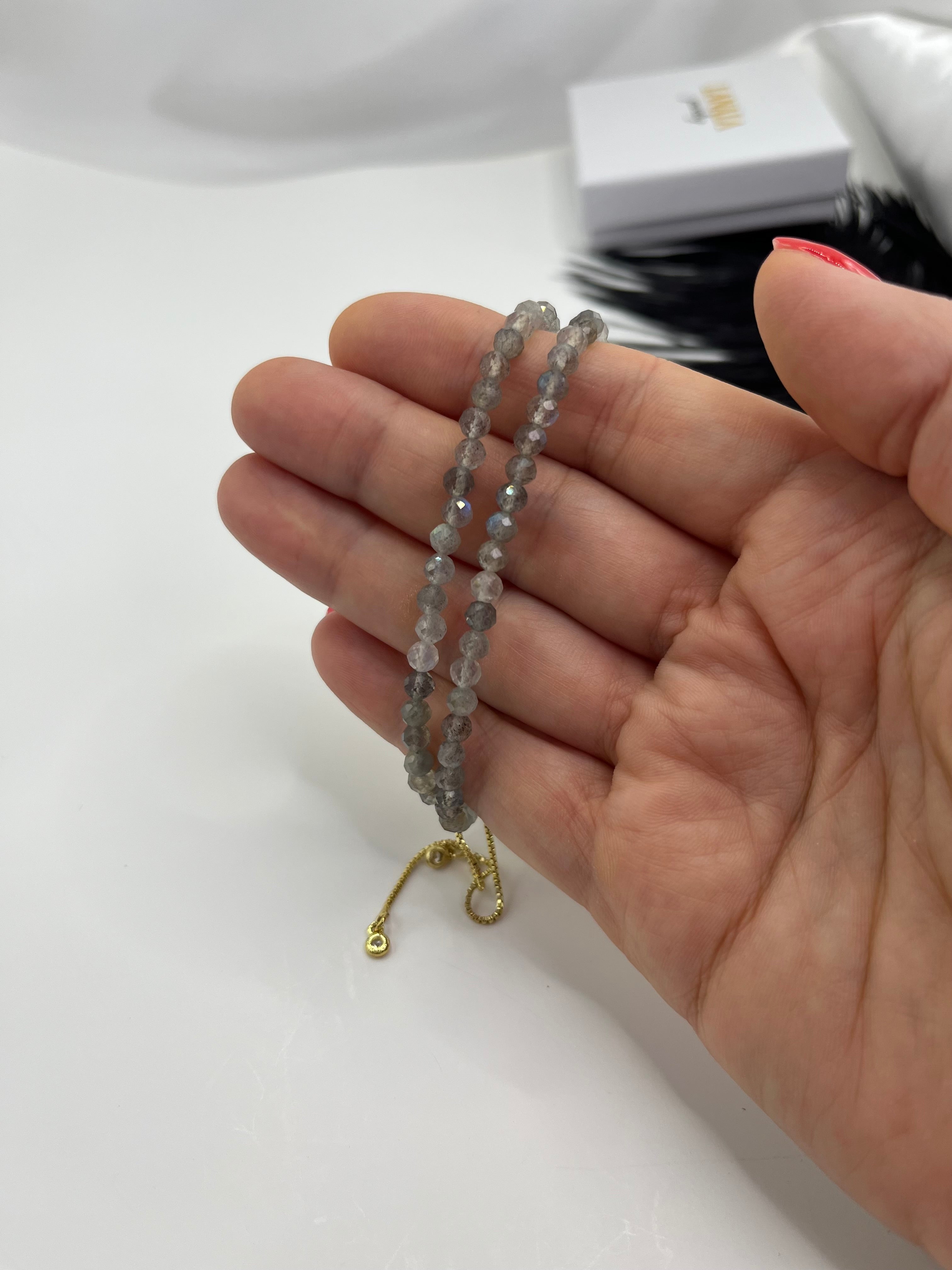 Labradorite Slider Y-Necklace, 18k gold plated