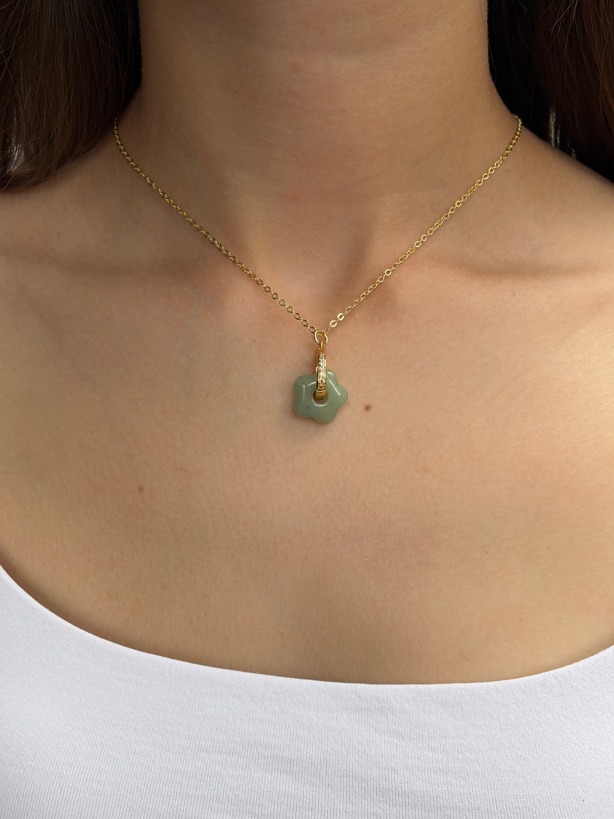 Aventurine flower necklace and earrings, 18K Gold Plated