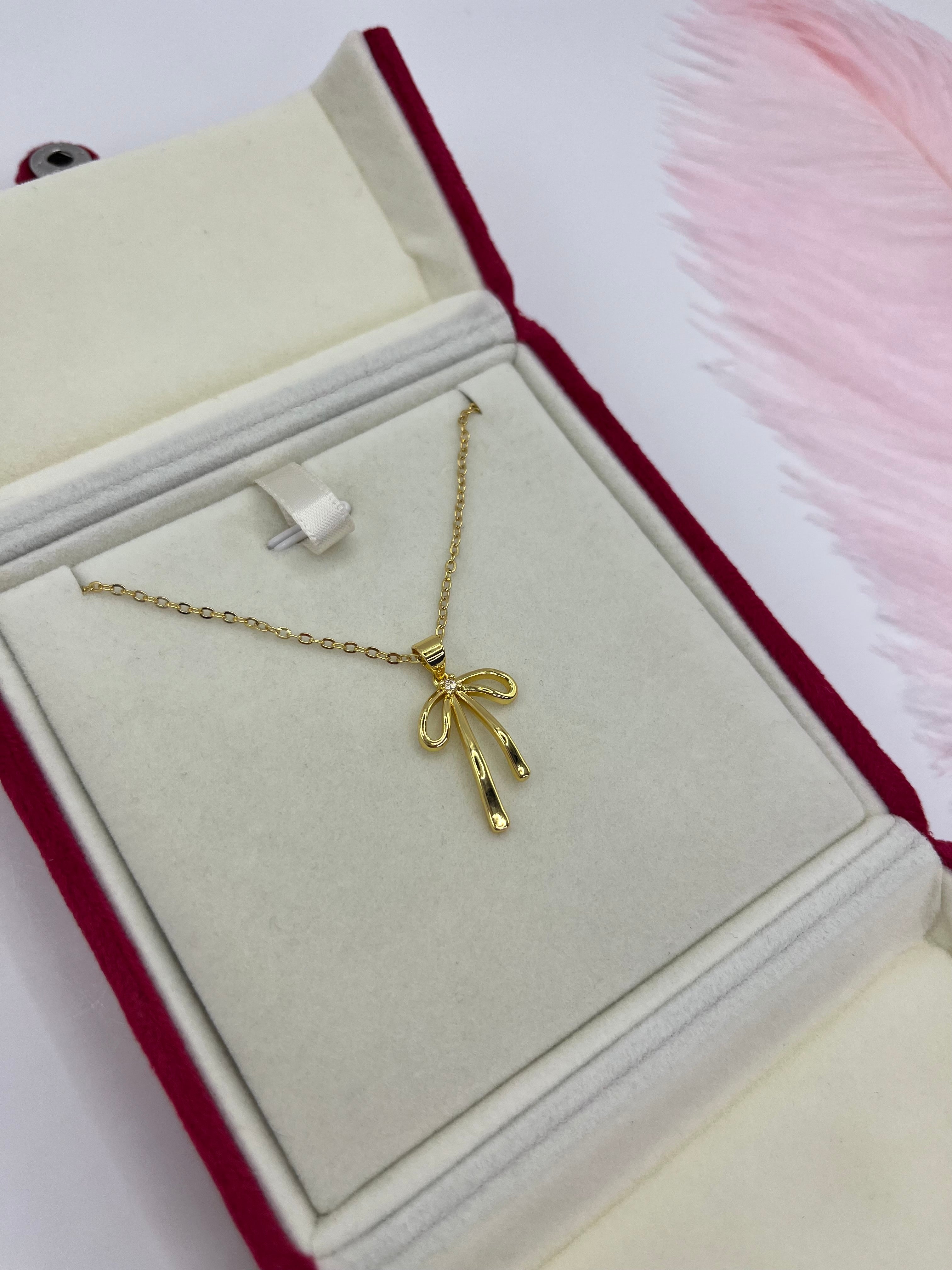 Bow Necklace, Real 18K Gold Plated
