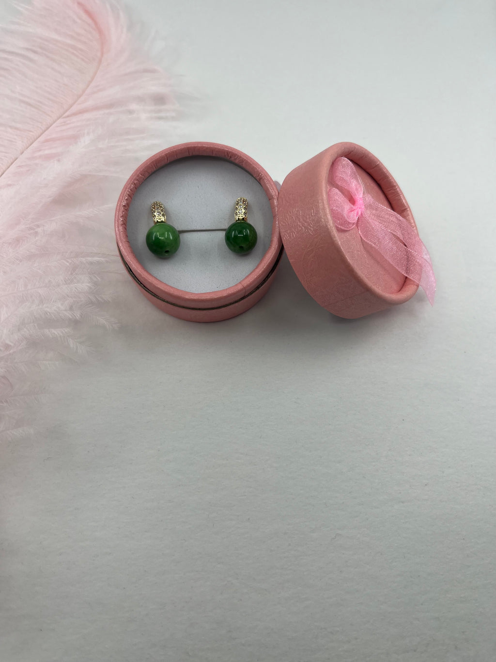 Natural Green Jade Gold Zirconia Earrings