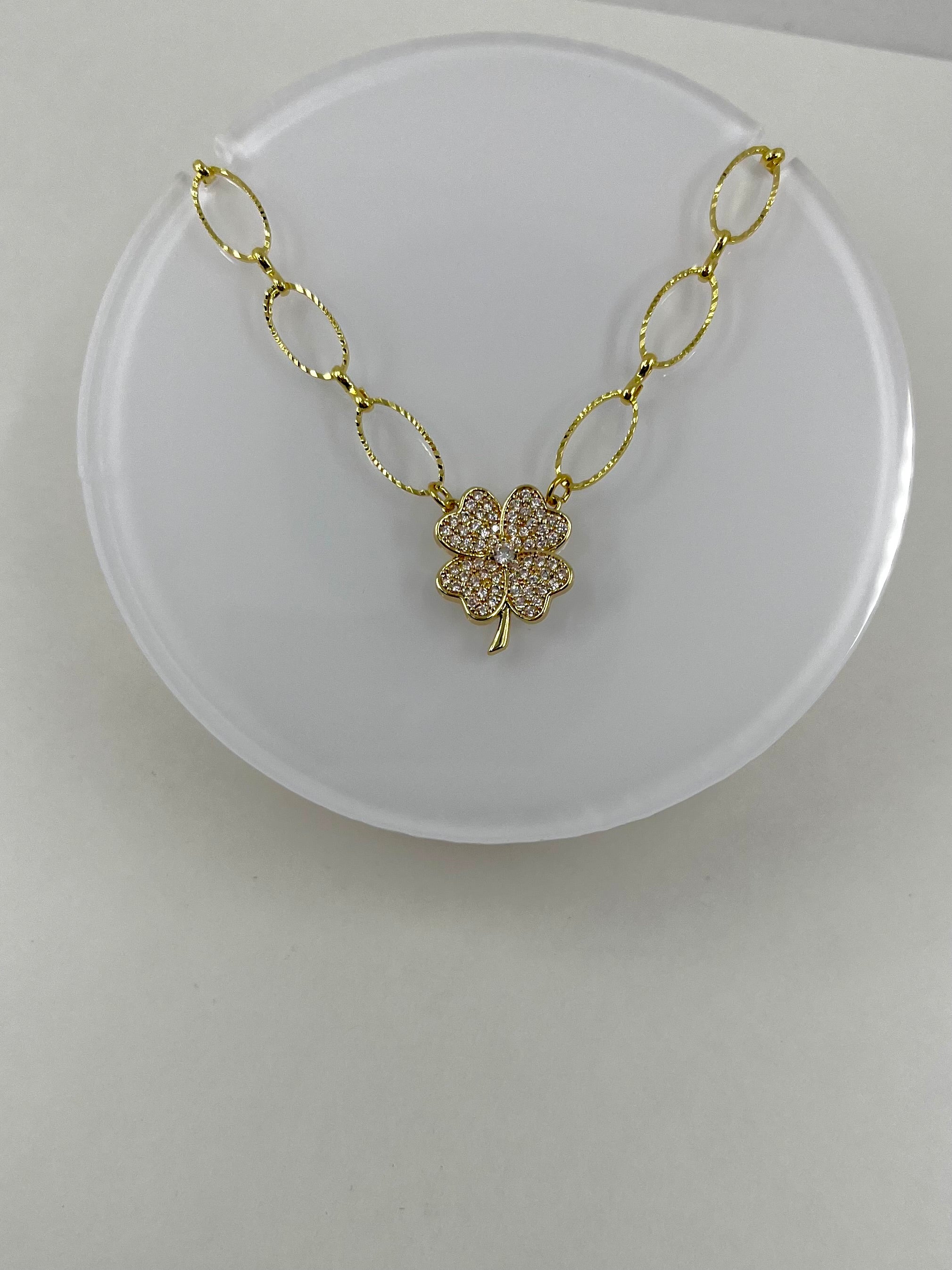 Clover Choker Necklace, Real 18K Gold Plated