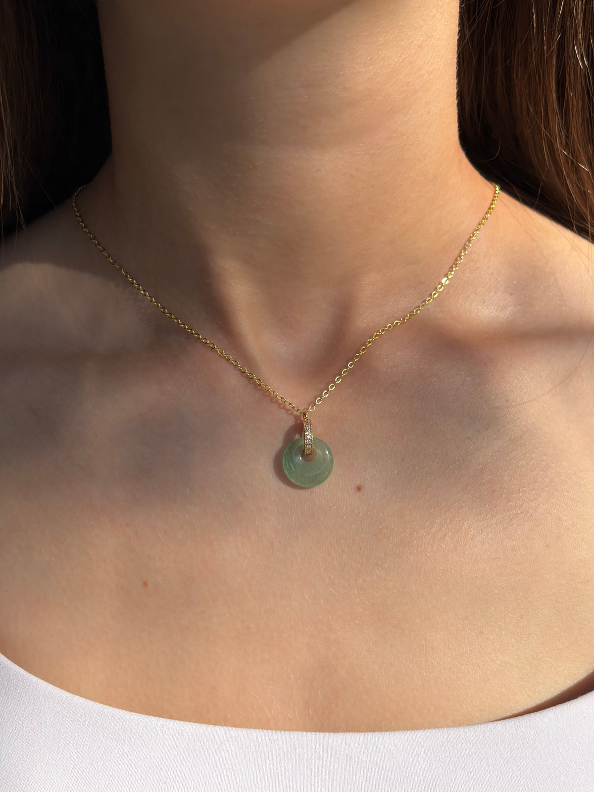 Aventurine donut necklace and earrings, 18K Gold Plated