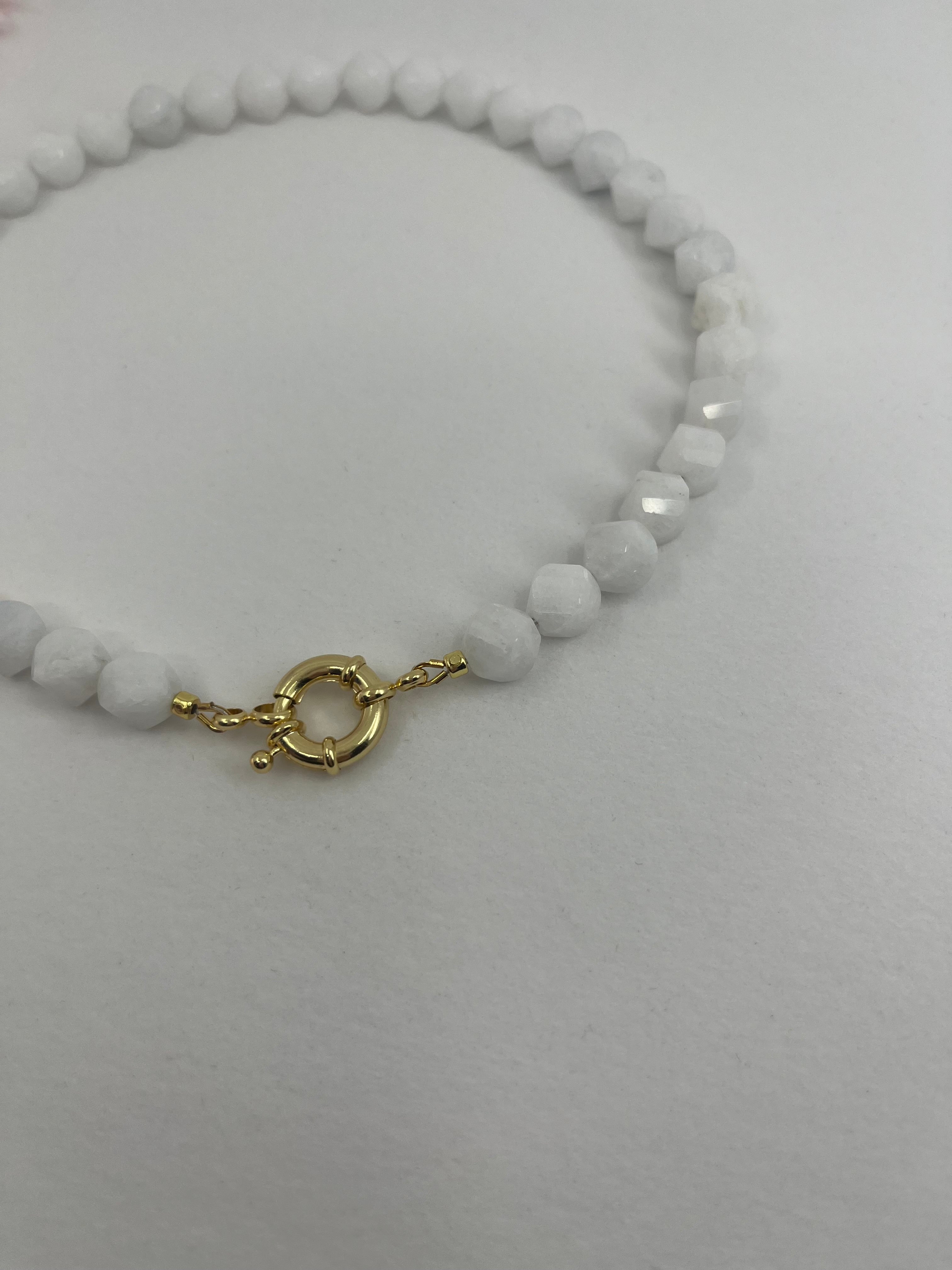 Natural White Jade Necklace with Gold Accent