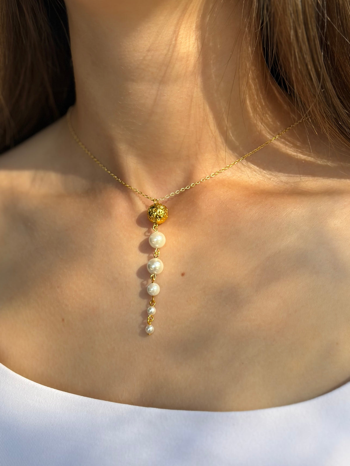 Long Pearl Shell Drop Earrings and Necklace
