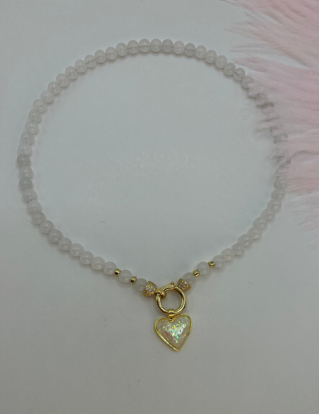Natural White Jade Necklace with Heart Pendant