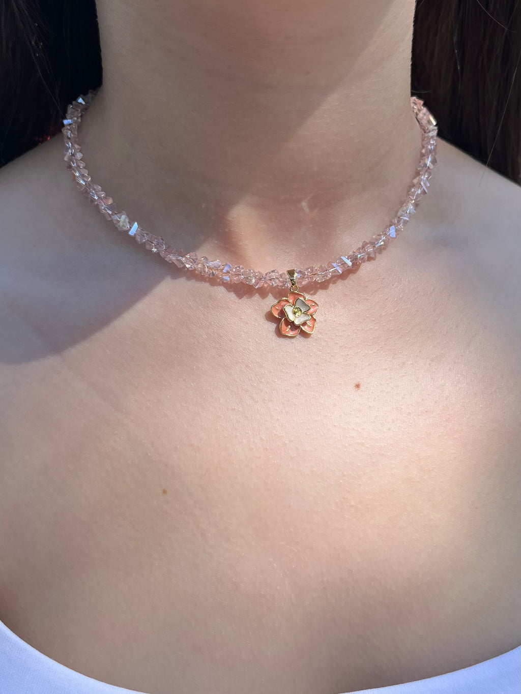 Enamel Flower Crystal Choker Necklace – 18K Gold Plated