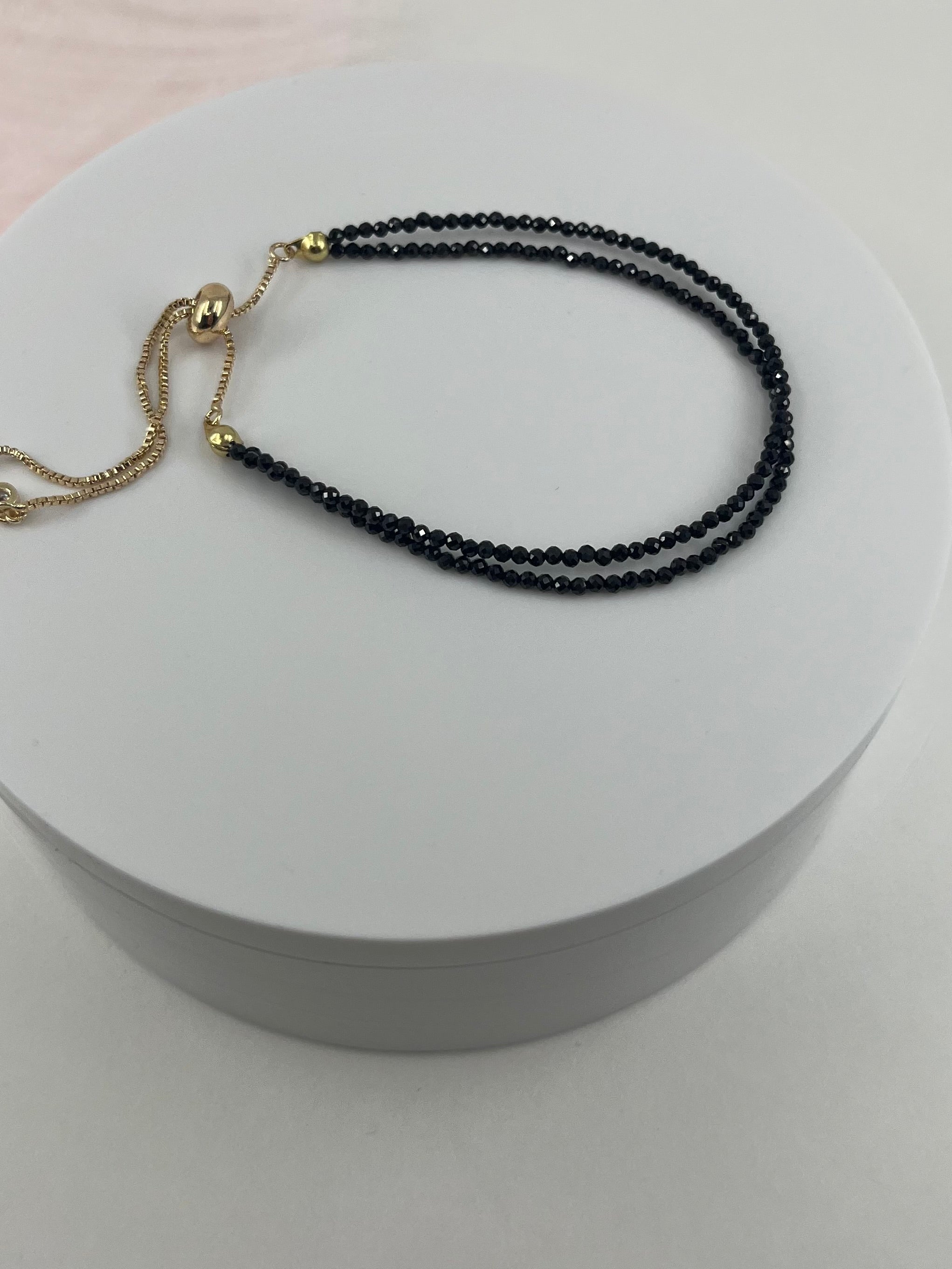 Black spinel layered bracelet with 18K Gold Plated slider