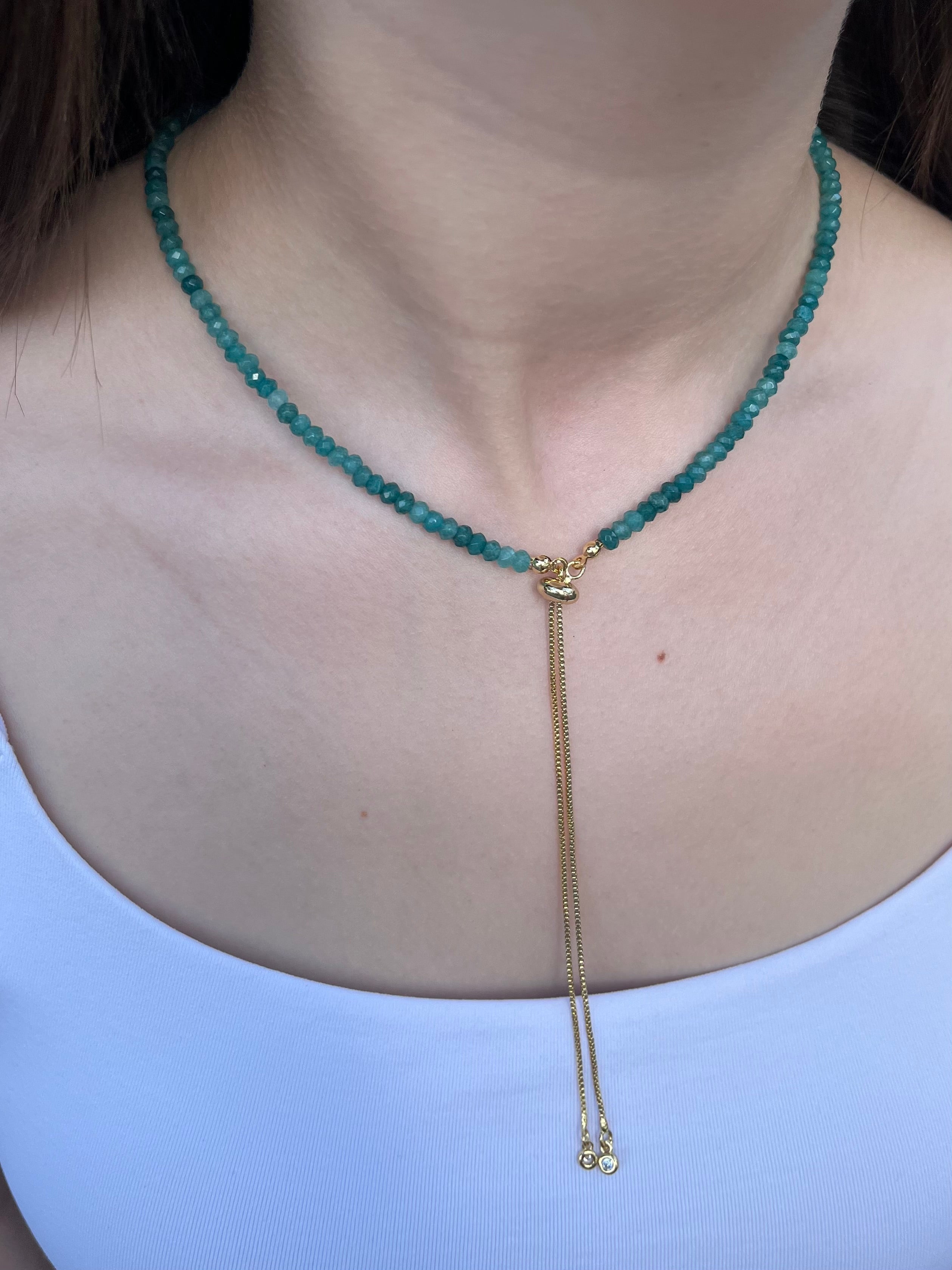 Set: Natural Malaysia Jade Y-Necklace & Earrings, Dark Cyan