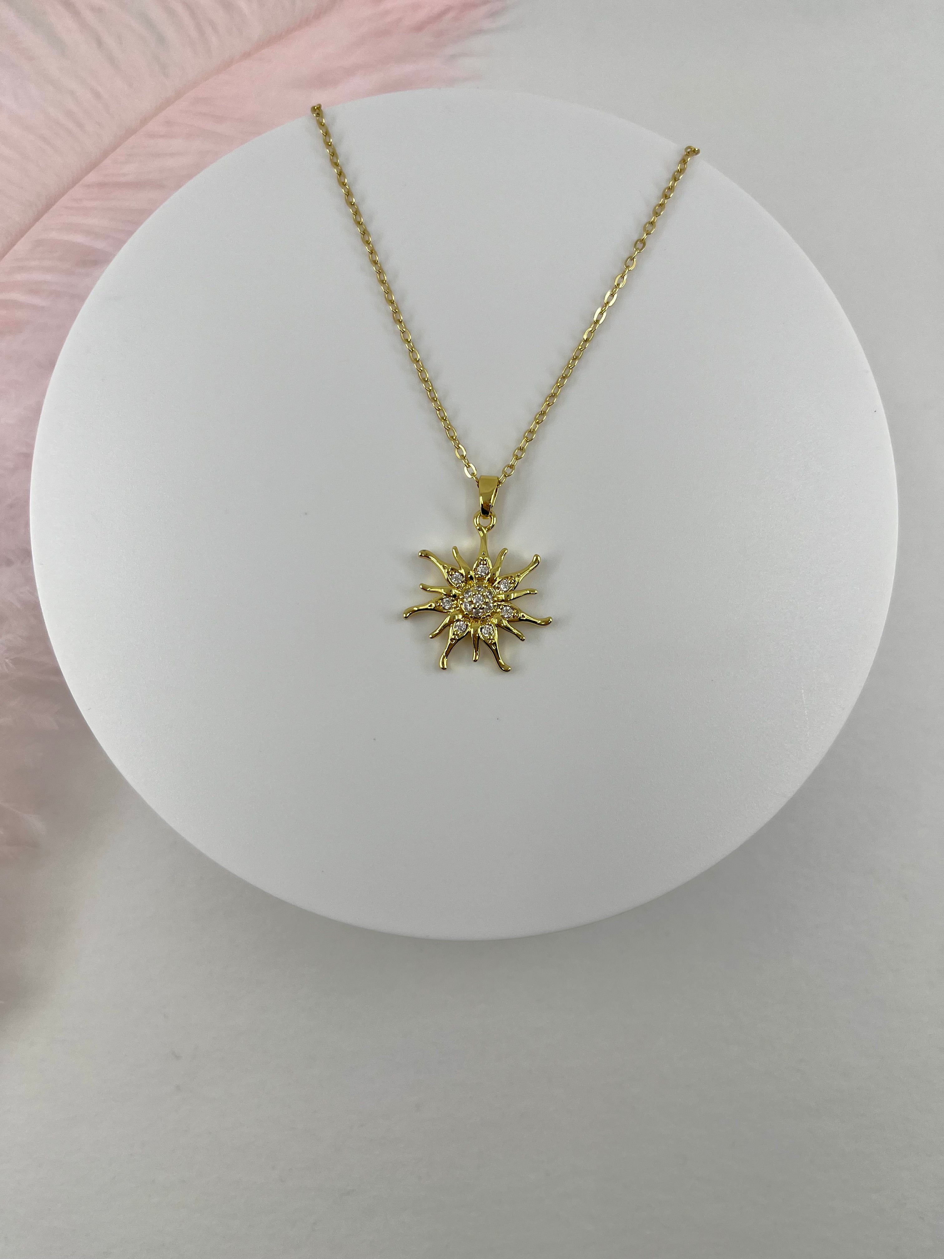 Sun Choker Necklace, Real 18K Gold Plated