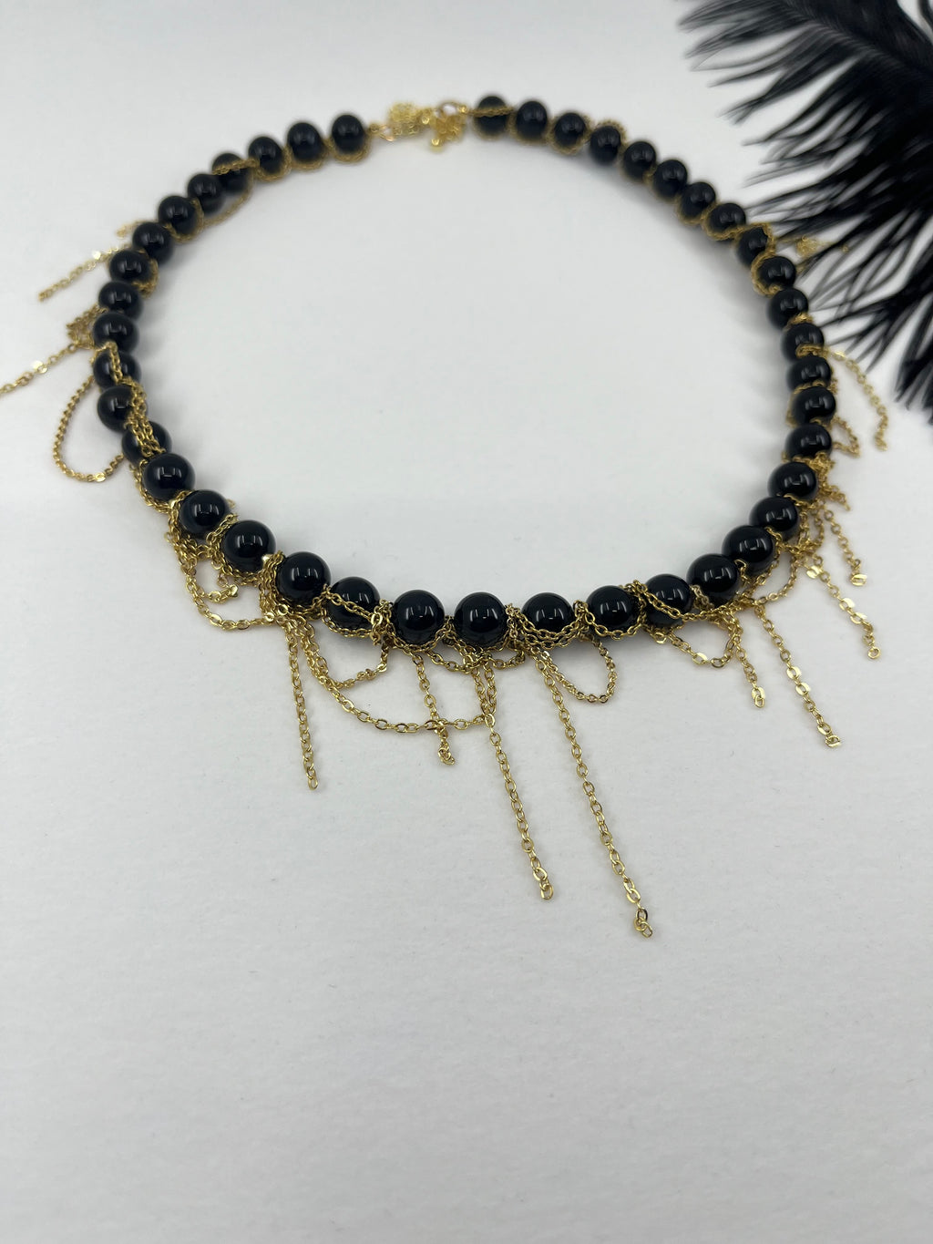 Black Onyx Layered necklace– 18K Gold Plated Chain