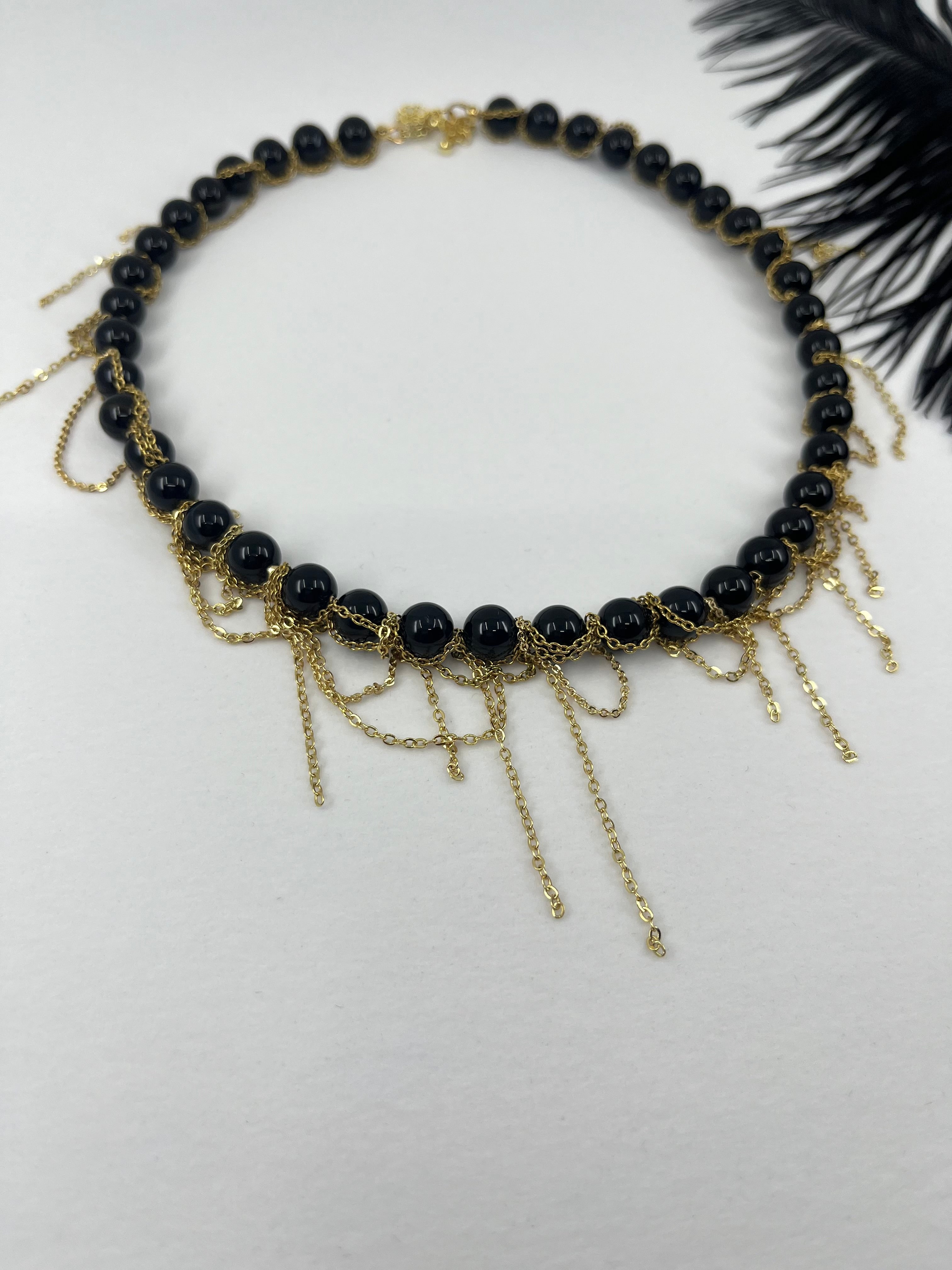 Black Onyx Layered necklace– 18K Gold Plated Chain