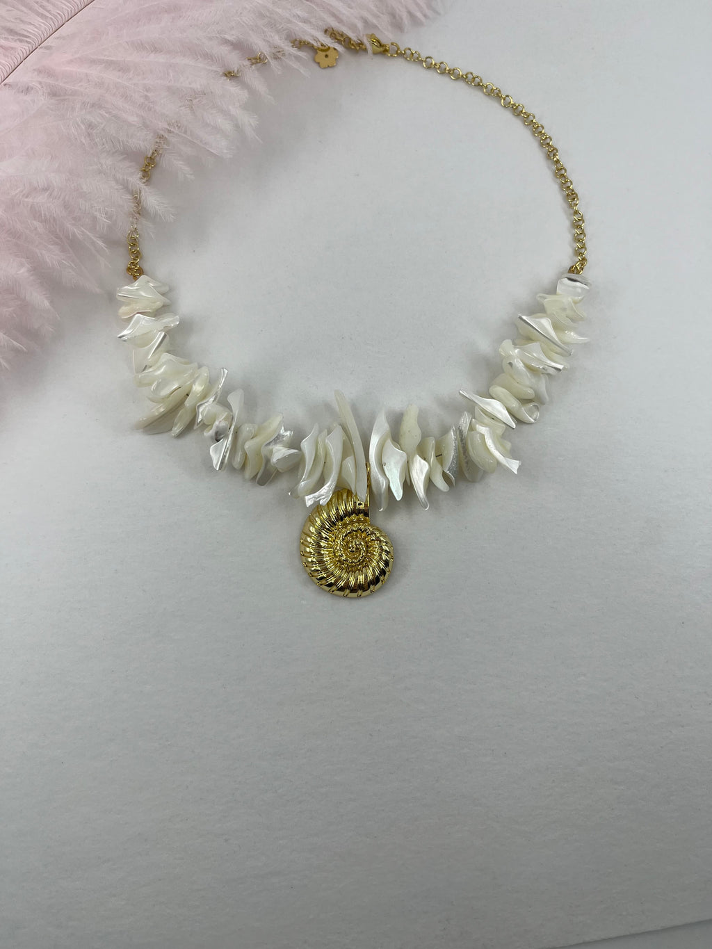 Natural Trochid Shell Necklace with Conch Charm, 18K Gold Plated