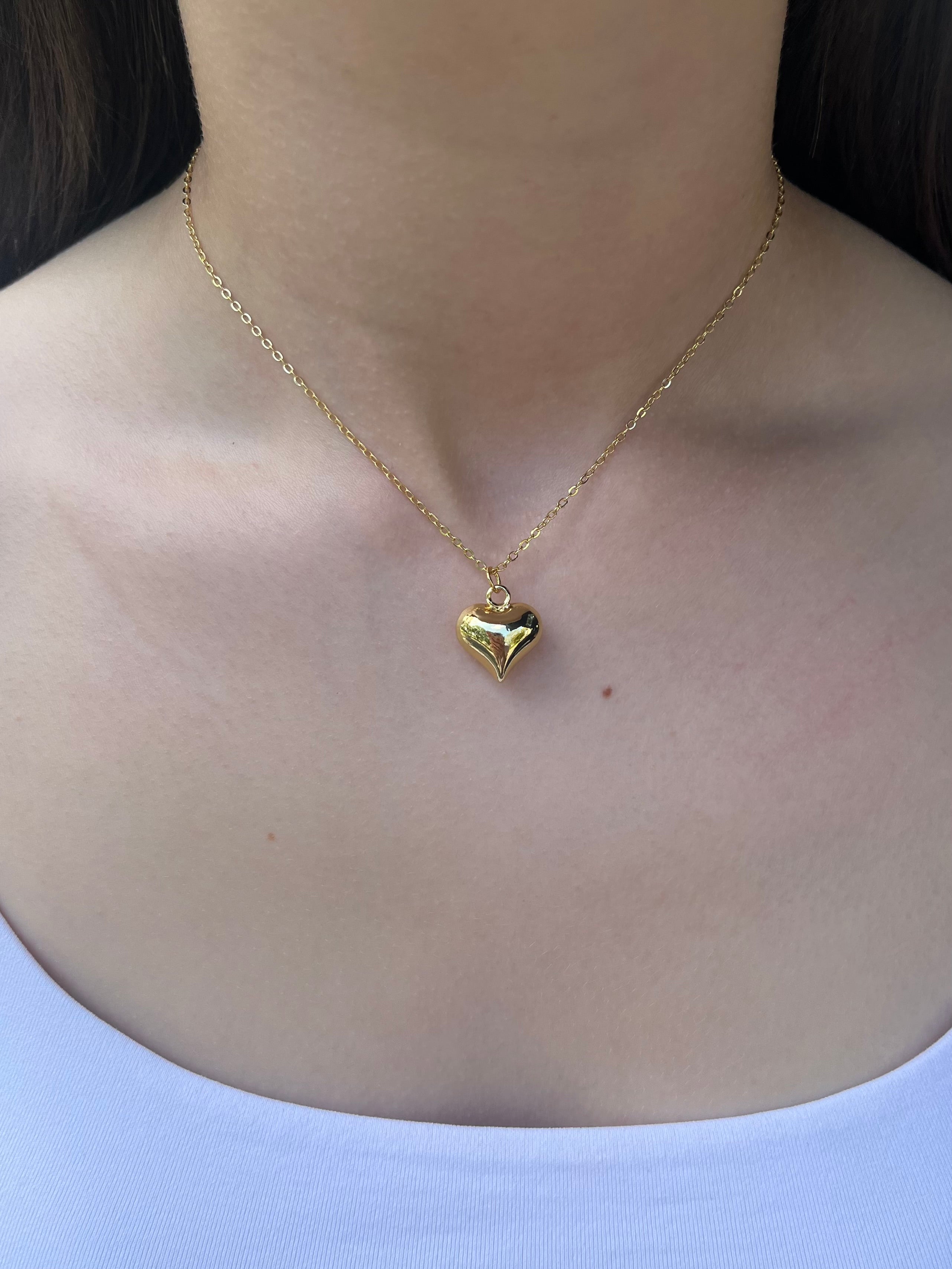 Gold Heart Necklace, Real 18K Gold Plated