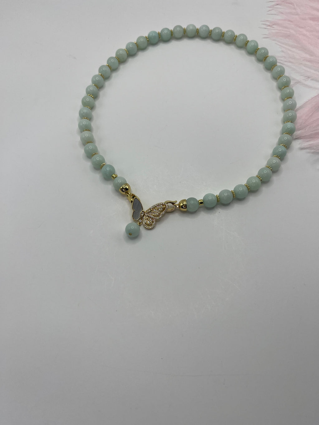 Natural Malaysia Jade Necklace with 18K Gold Butterfly Clasp