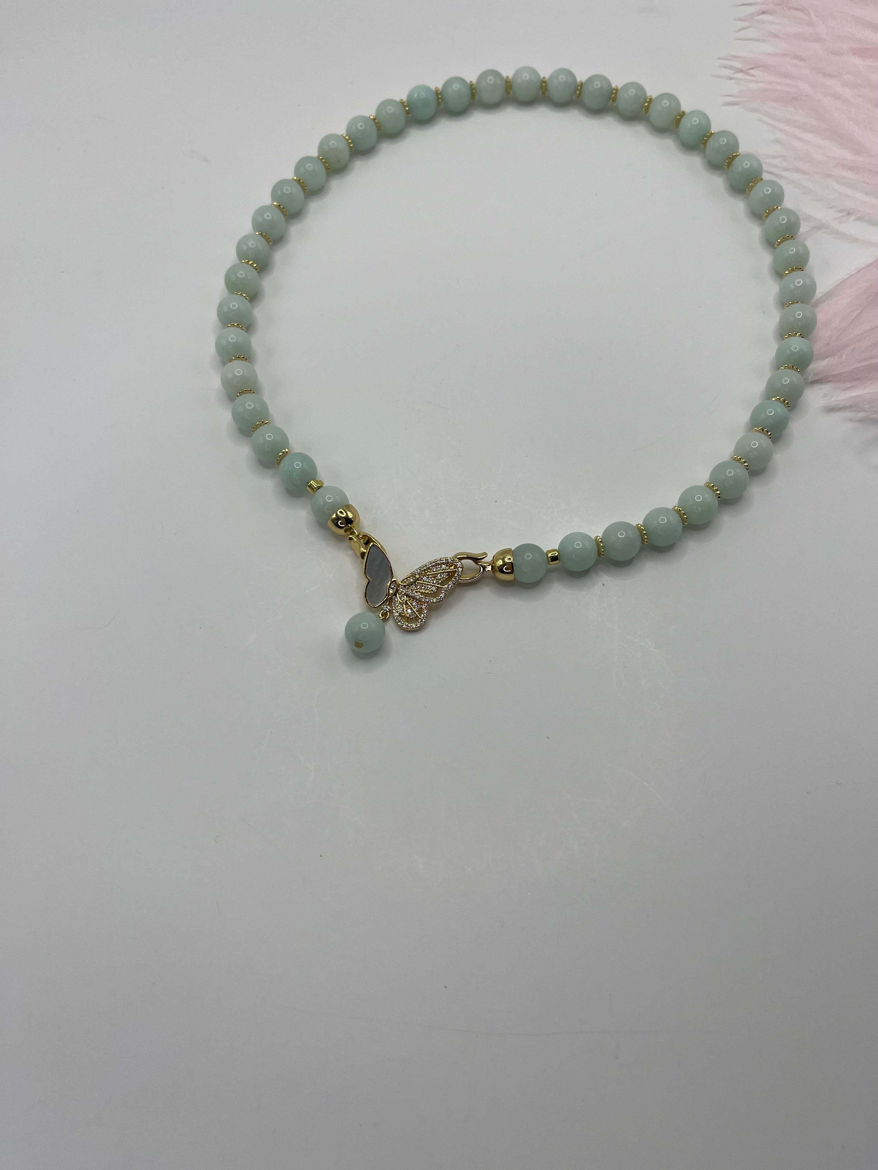 Natural Malaysia Jade Necklace with 18K Gold Butterfly Clasp