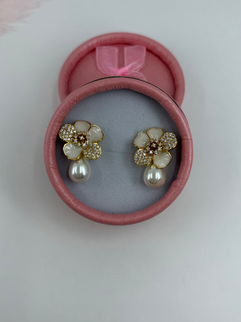 Pearl Flower Drop Earrings, 18K gold plated