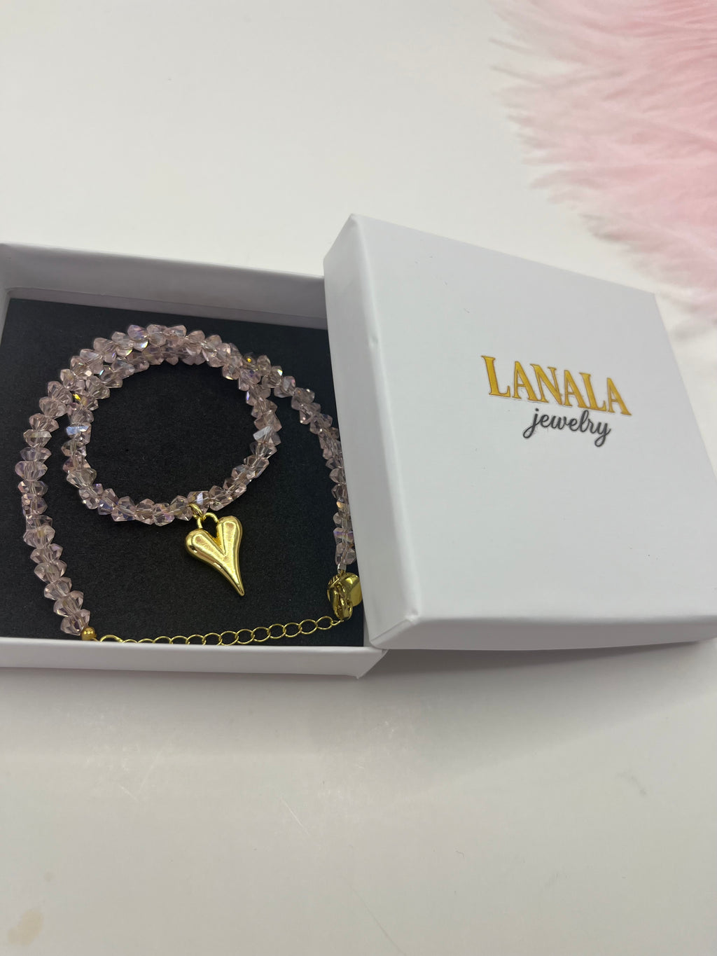 Crystal Glass Bead Choker: 18K Gold Heart Pendant