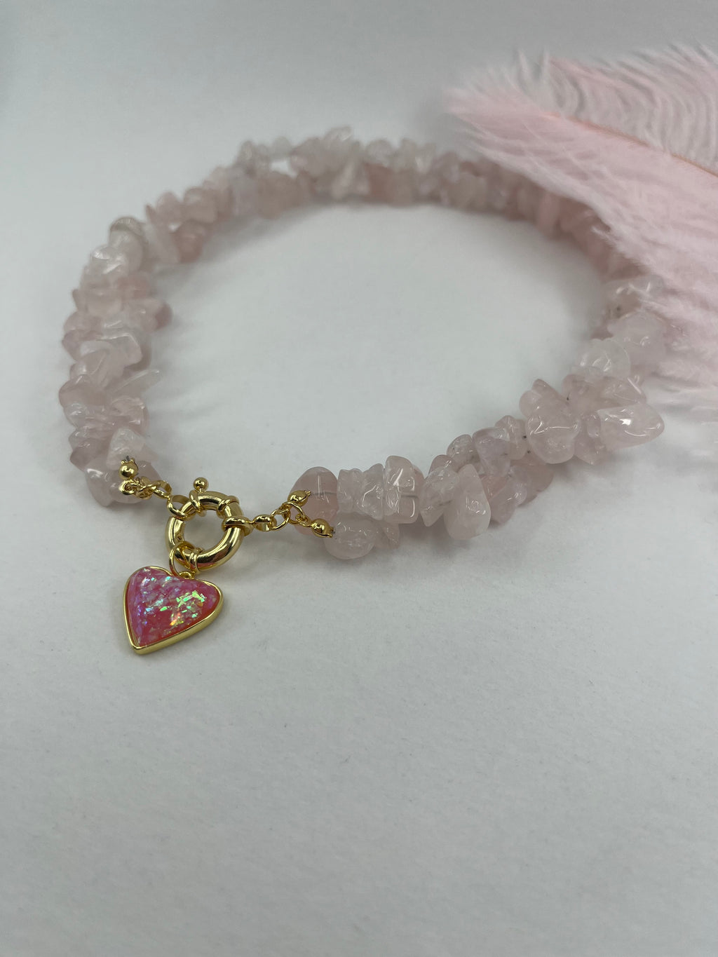 Natural Quartz Necklace with 18k gold Heart pendant