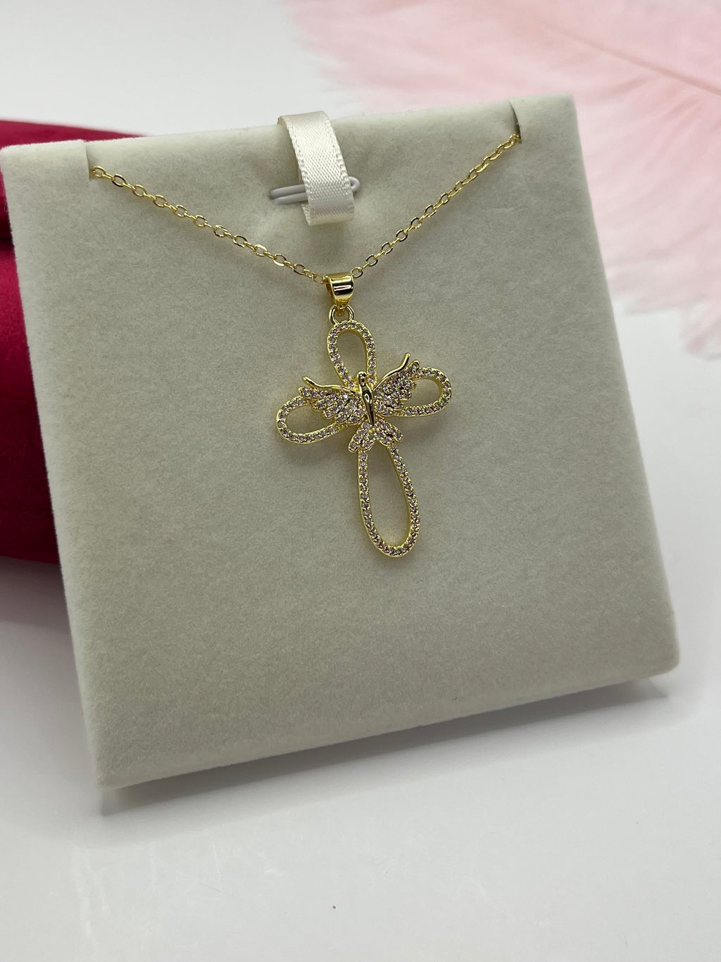 Cross with bird Necklace, Real 18K Gold Plated