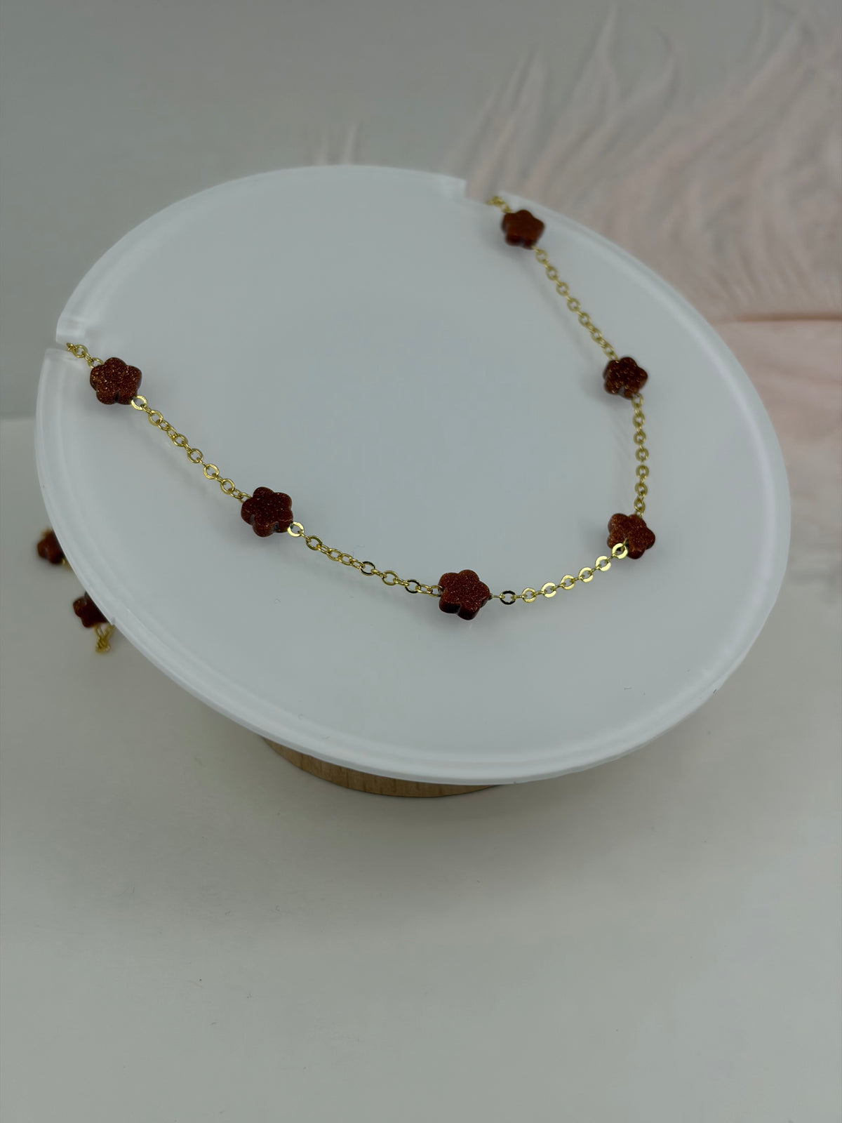 Red Sandstone Flower Necklace: 18K Gold Plated
