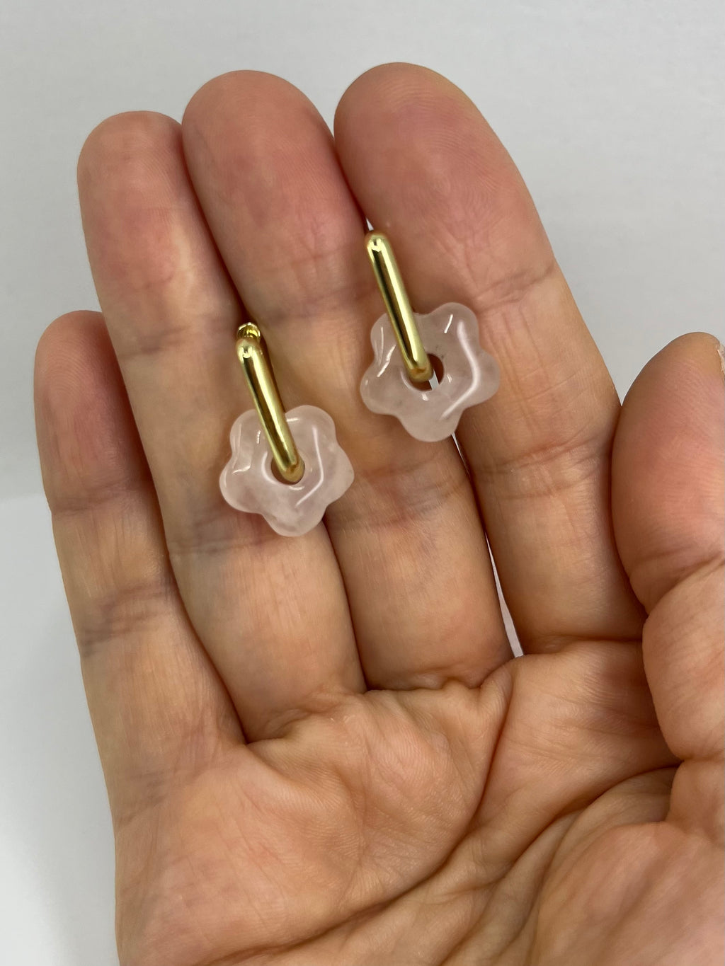 Rose Quartz flower Earrings,18K Gold Plated