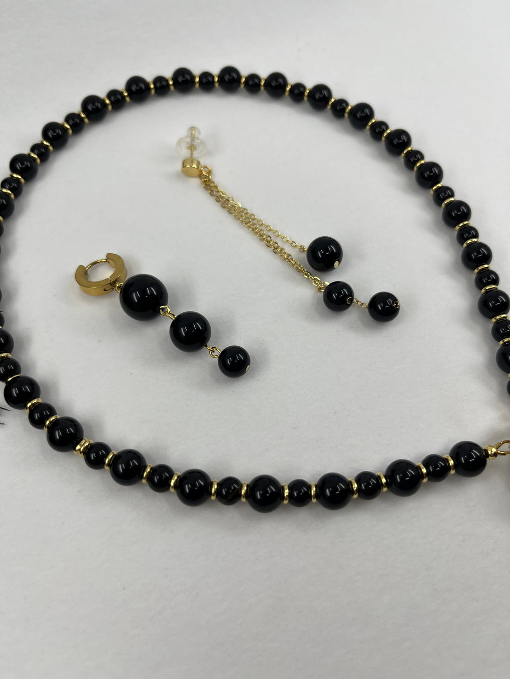 Set: Black Onyx Necklace and Earrings:18K Gold Plated