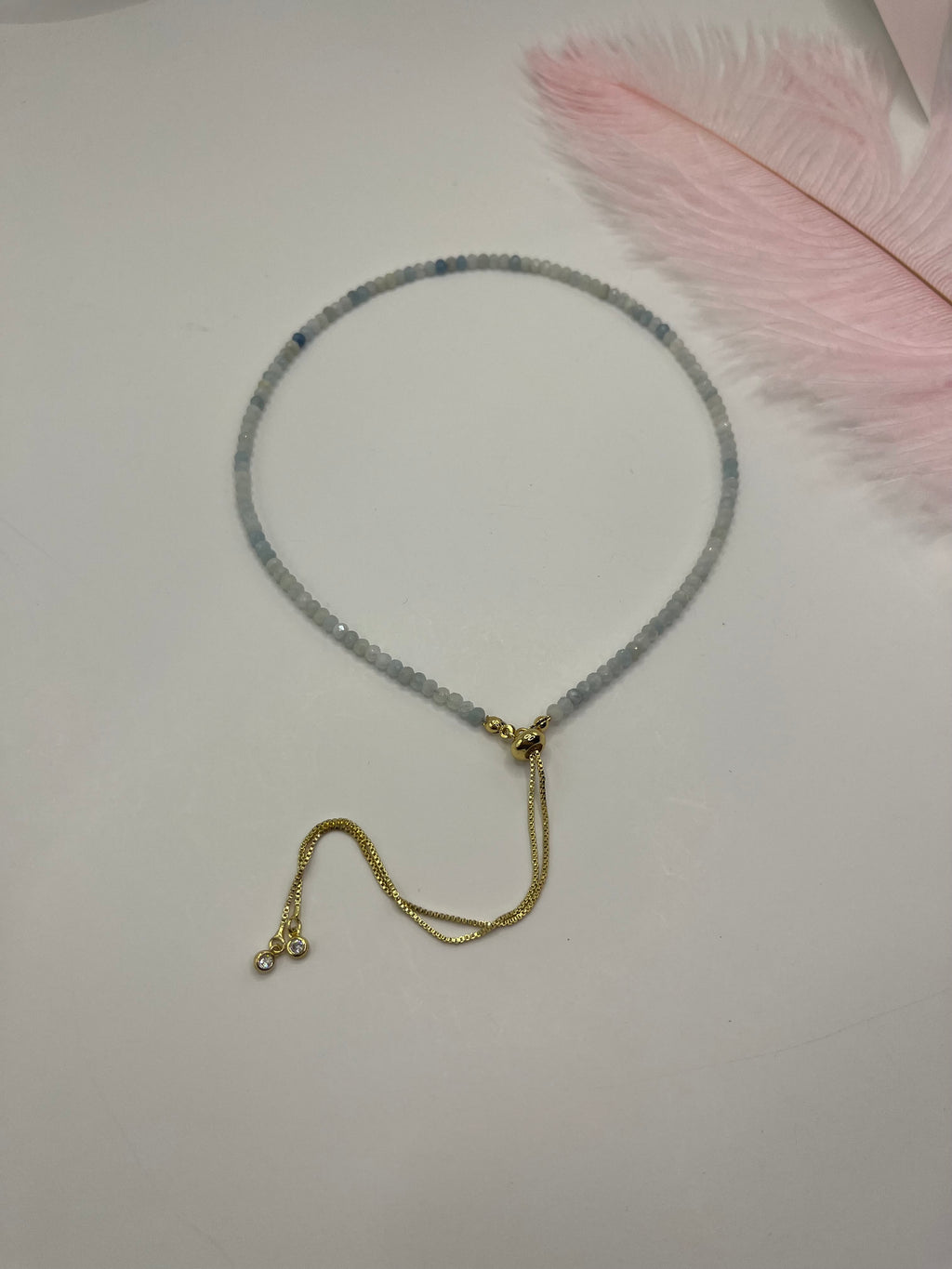 Aquamarine Slider Y-Necklace, 18k gold plated