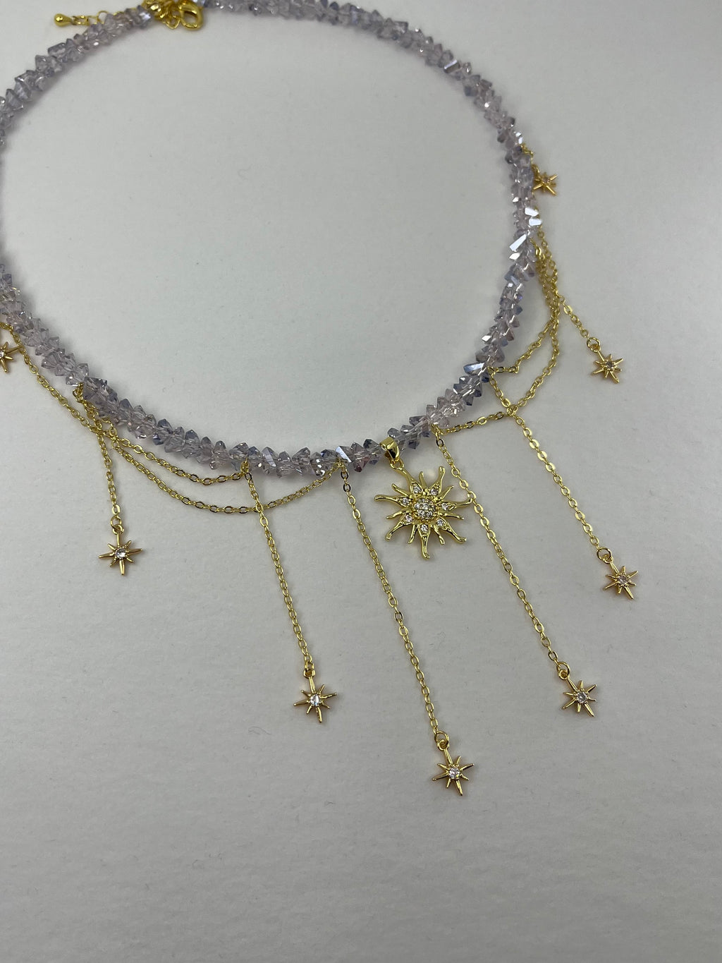 Handmade Crystal Sun & Star Necklace, 18K Gold Plated