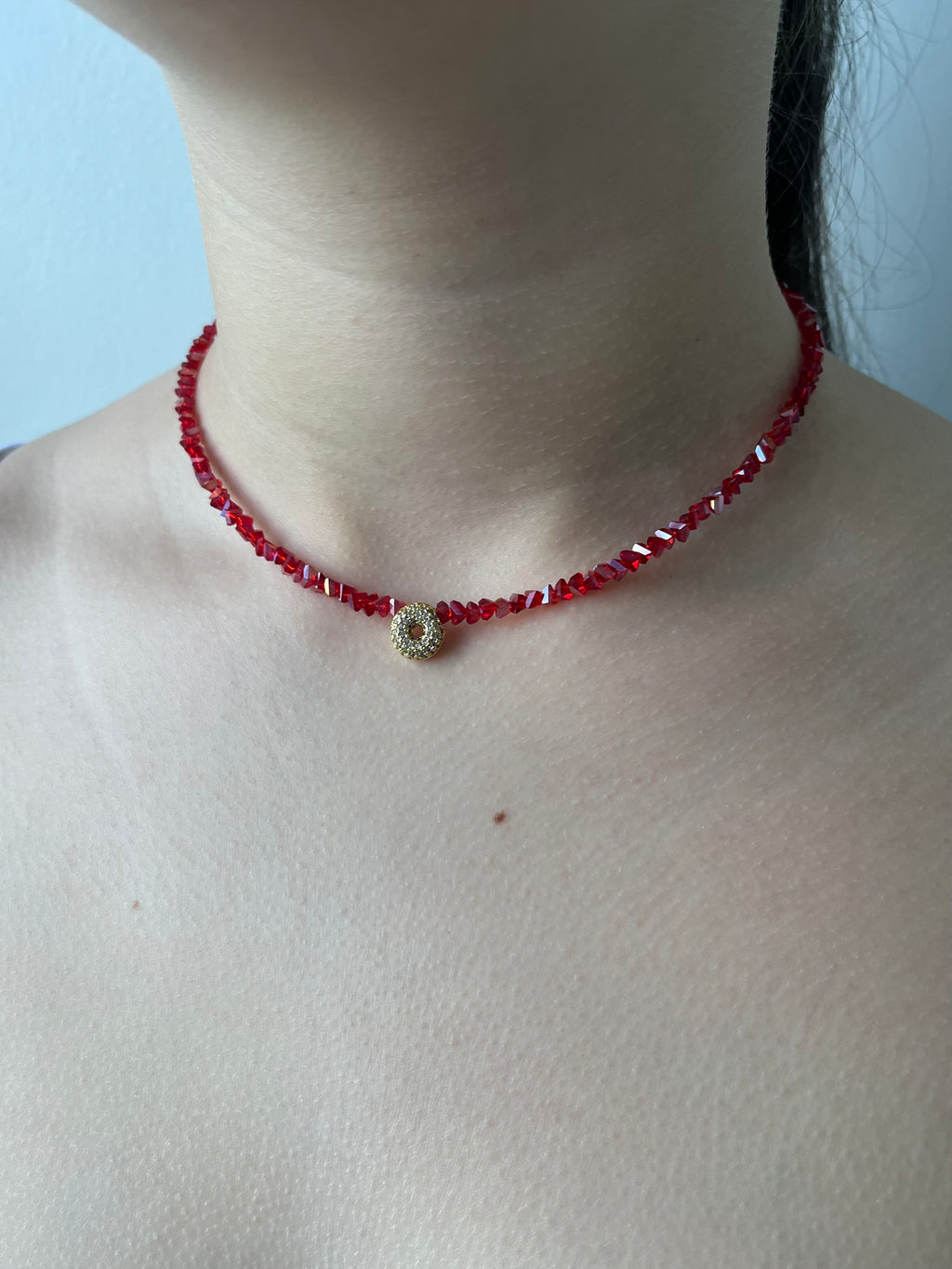 Initial Charm Red Crystal Necklace – 18K Gold Plated, Cubic Zirconia