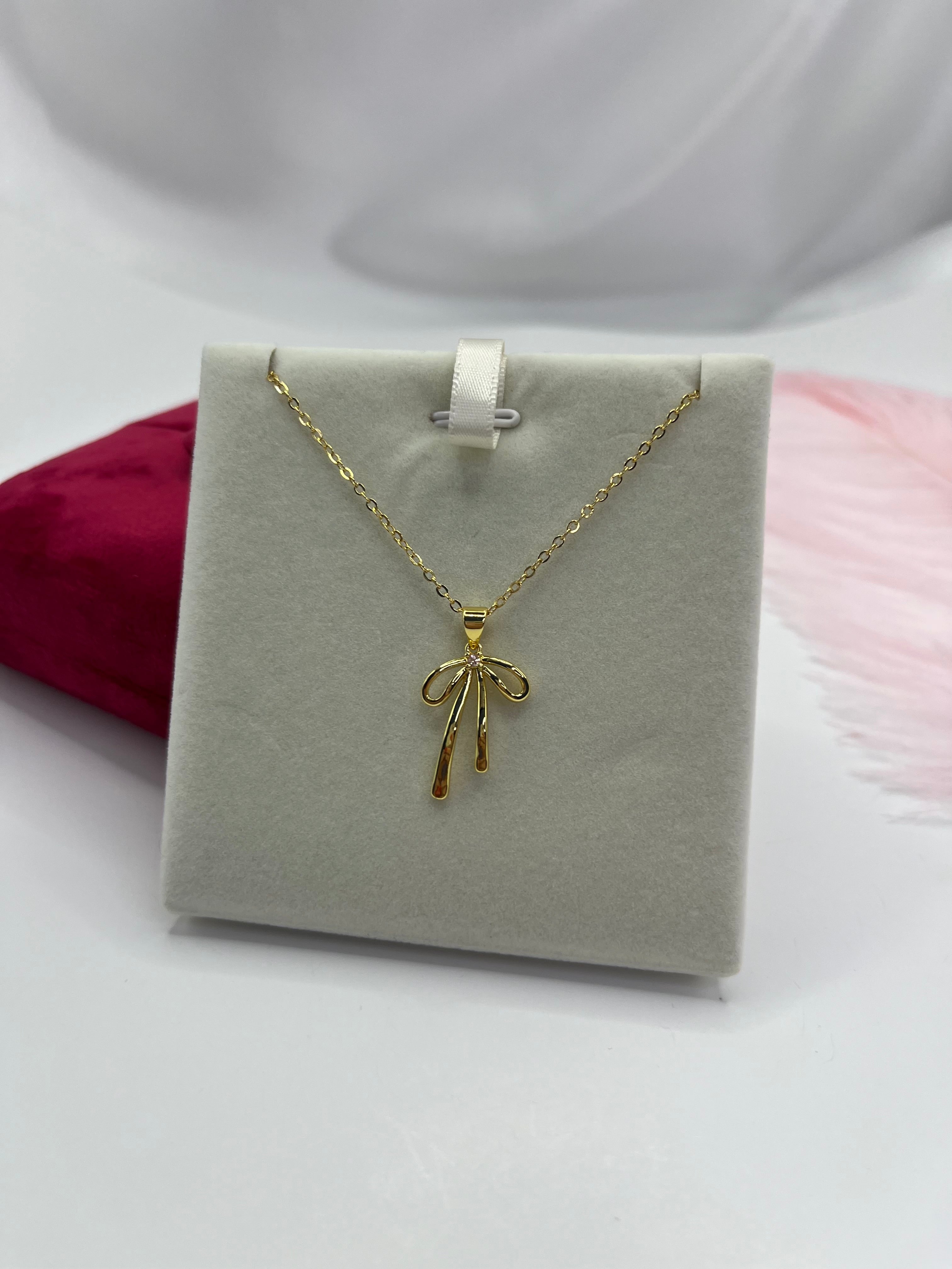 Bow Necklace, Real 18K Gold Plated