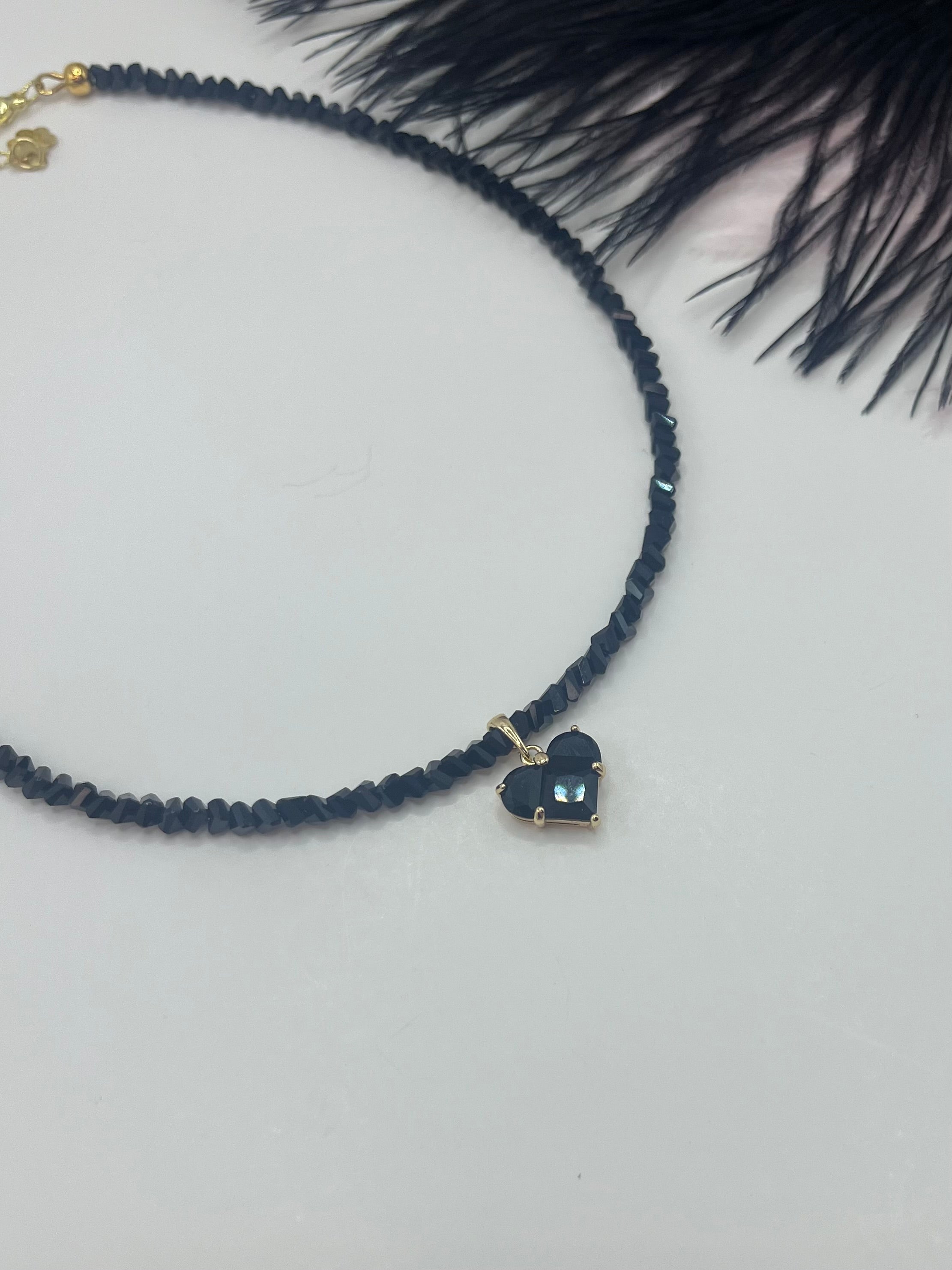 Heart Black Crystal Choker Necklace – 18K Gold Plated, Cubic Zirconia, Nickel Free