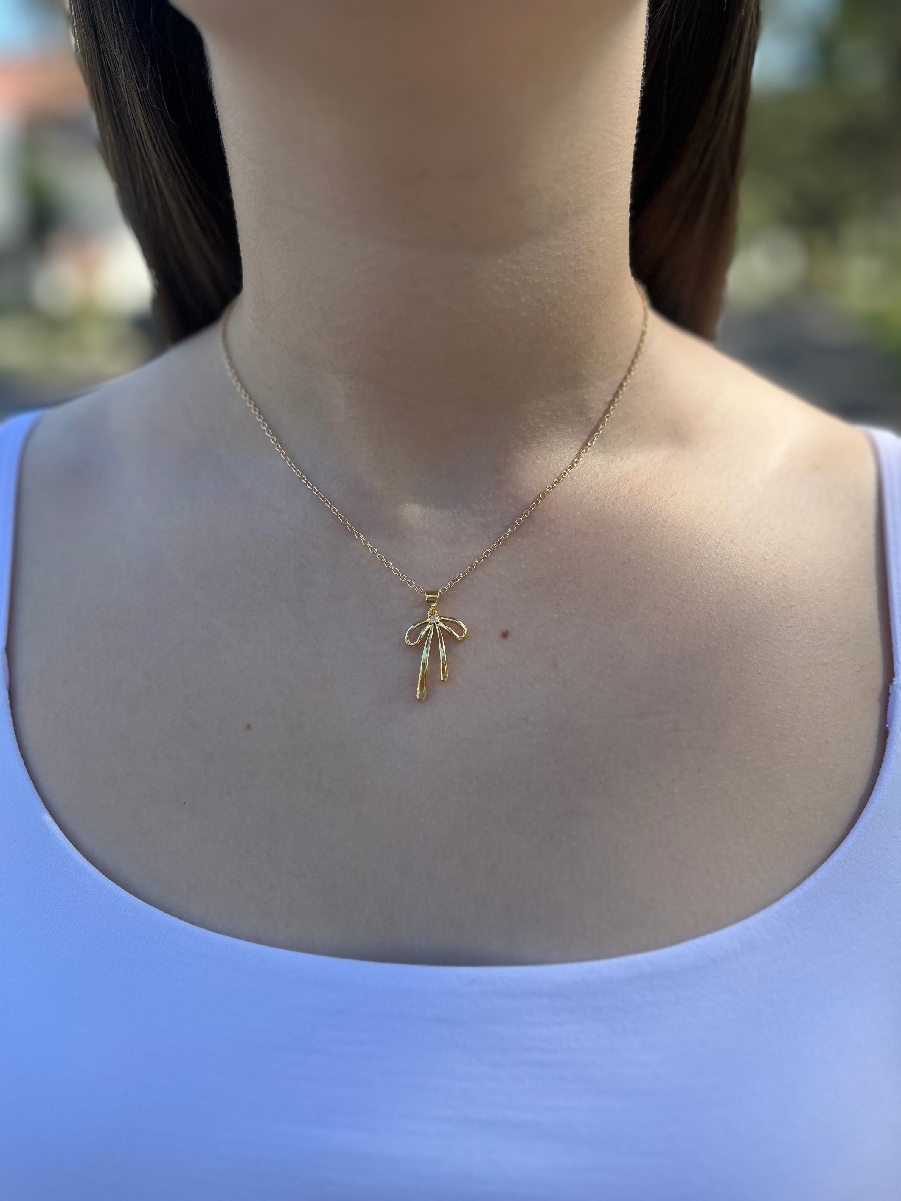 Bow Necklace, Real 18K Gold Plated