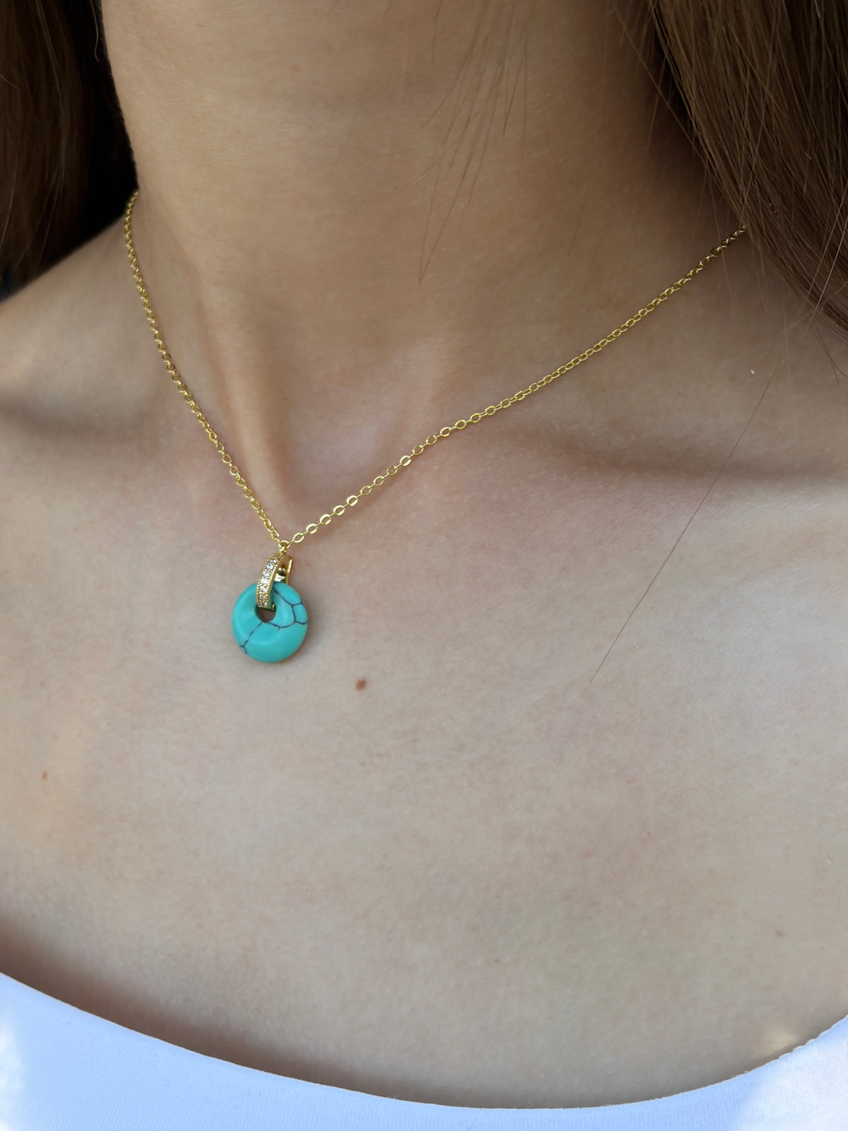 Synthetic Turquoise donut Earringsand necklace,18K Gold Plated
