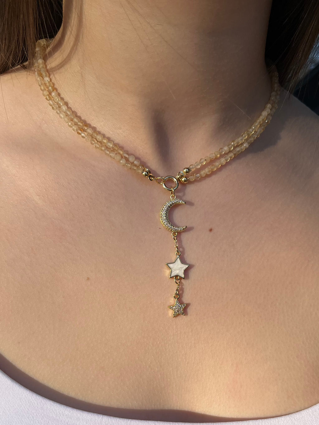 Citrine Y-Necklace, 18k gold plated