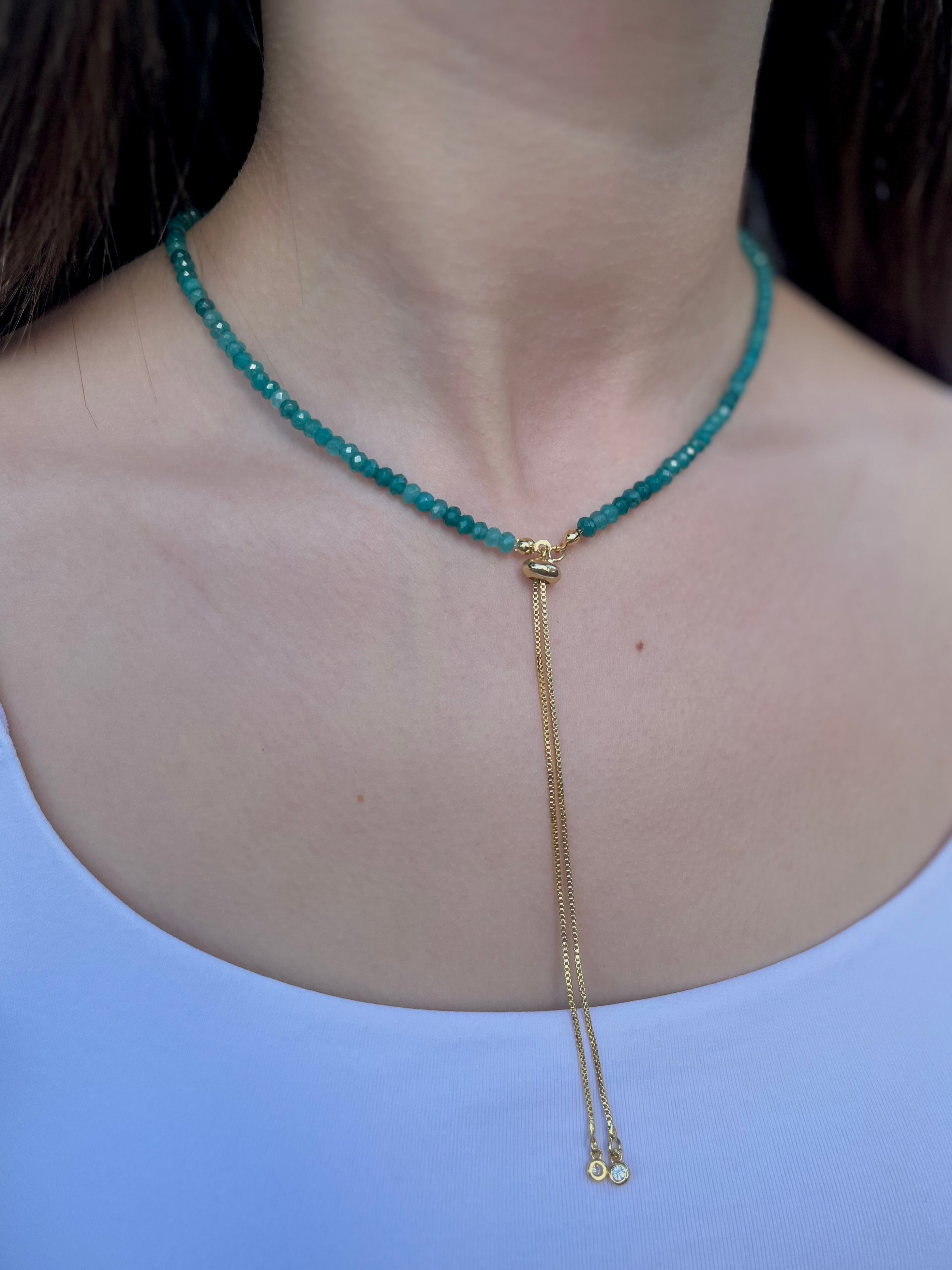Set: Natural Malaysia Jade Y-Necklace & Earrings, Dark Cyan