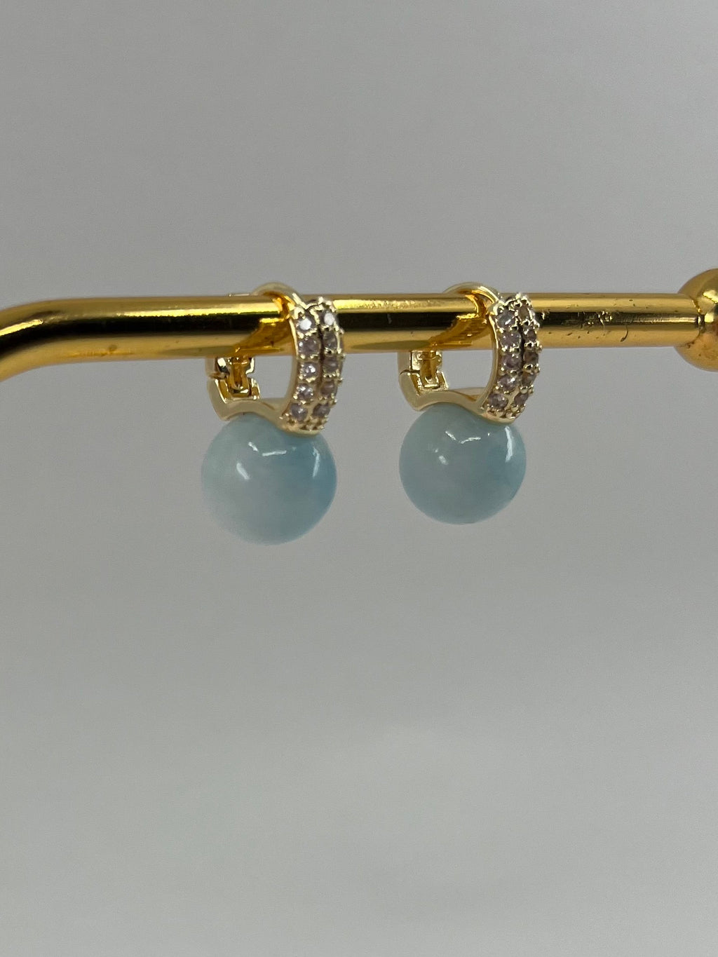 Natural light blue Jade Gold Zirconia Earrings