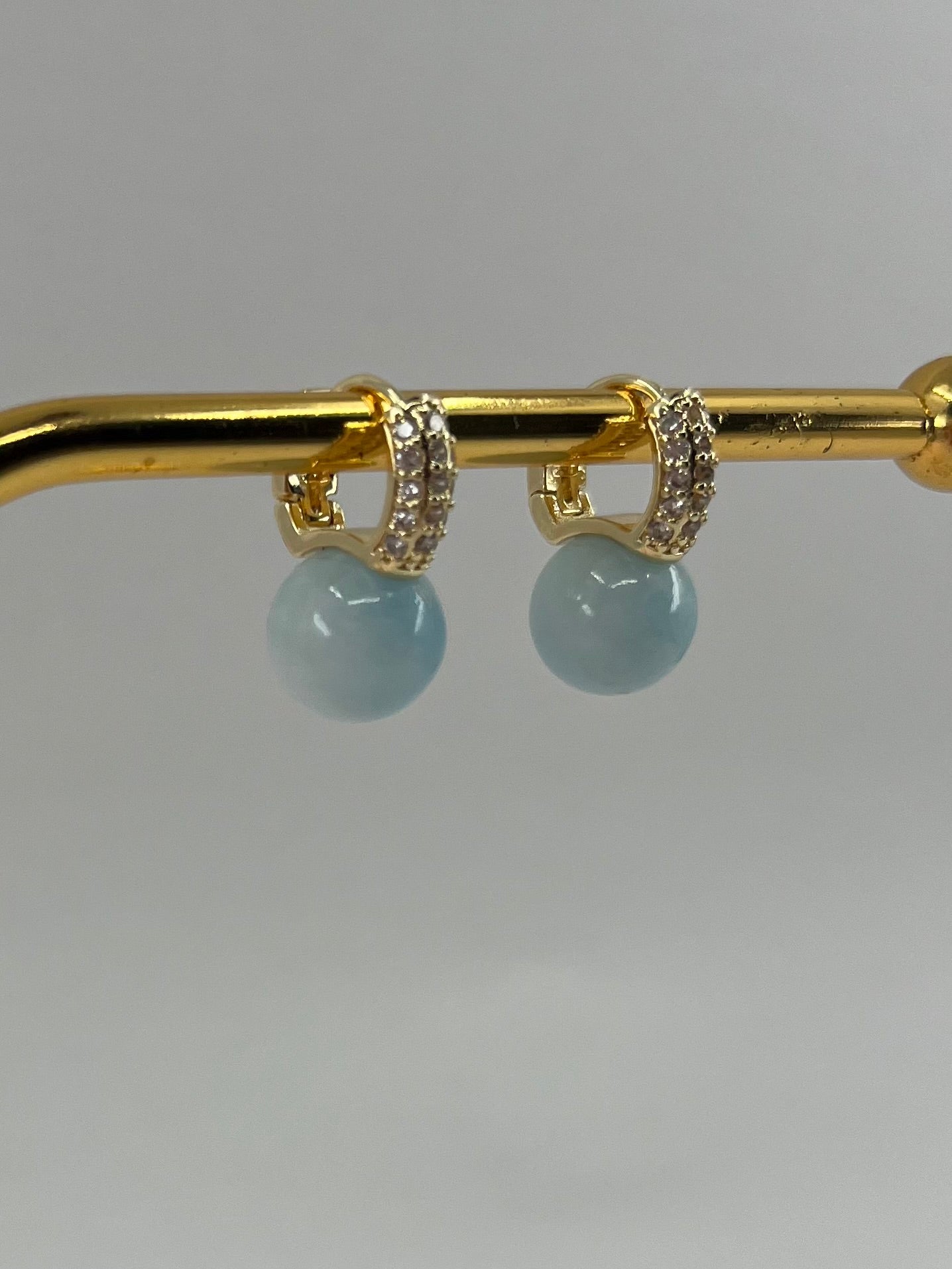 Natural light blue Jade Gold Zirconia Earrings