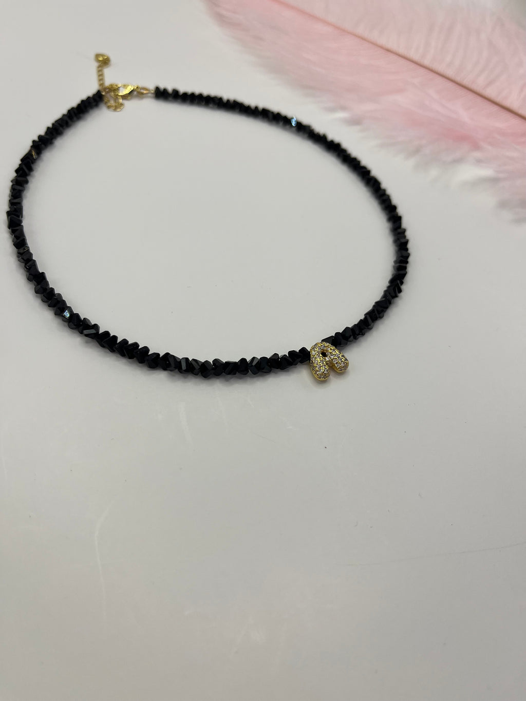 Initial Charm Black Crystal Necklace – 18K Gold Plated, Cubic Zirconia