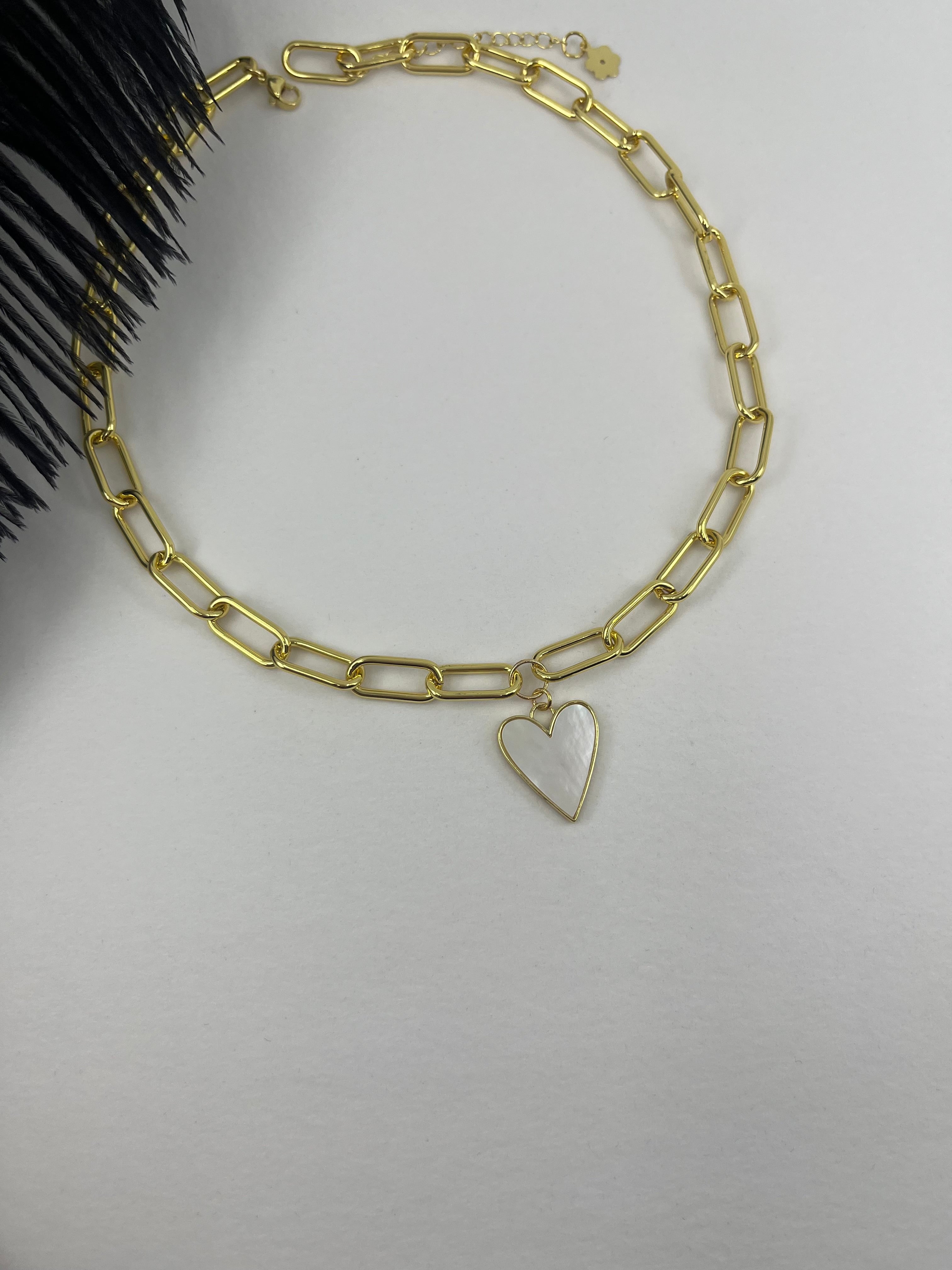 18K Gold Chunky Chain Necklace with heart