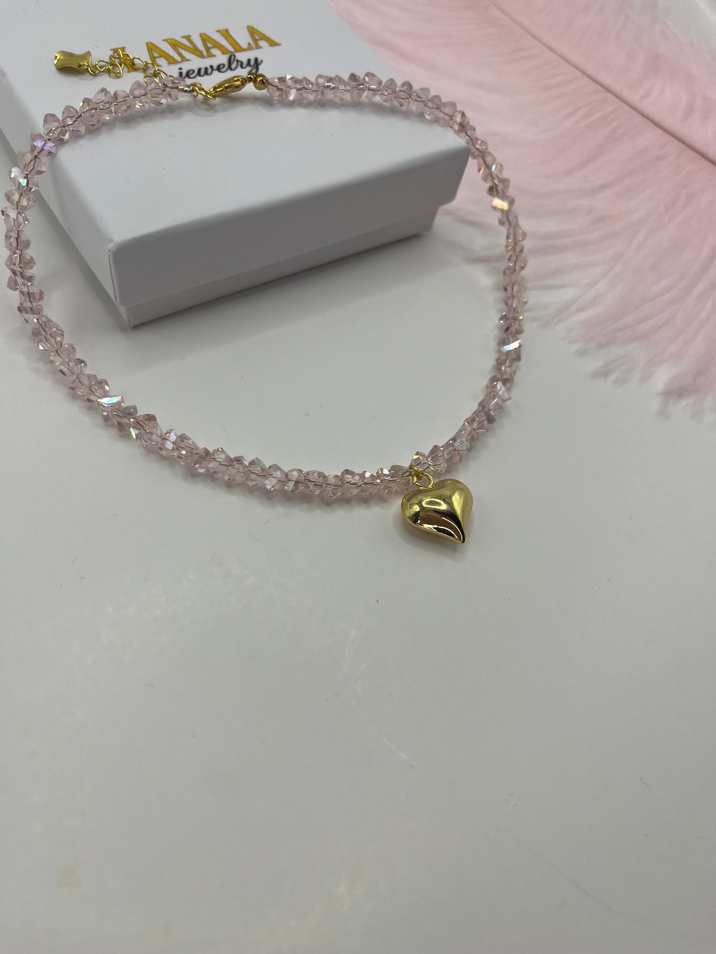 Heart Crystal Choker Necklace – 18K Gold Plated