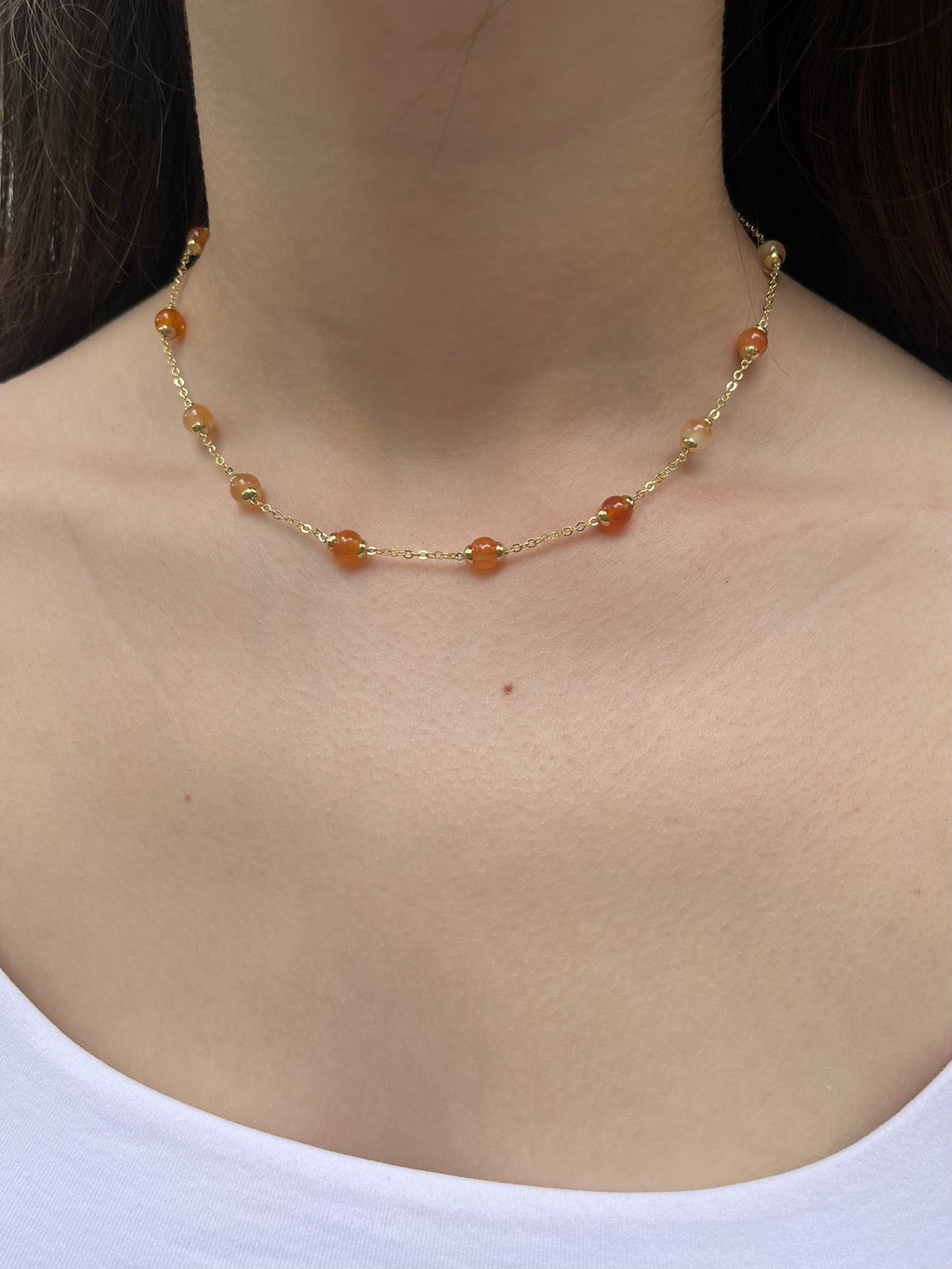 Natural Carnelian Necklace with 18K Gold chain