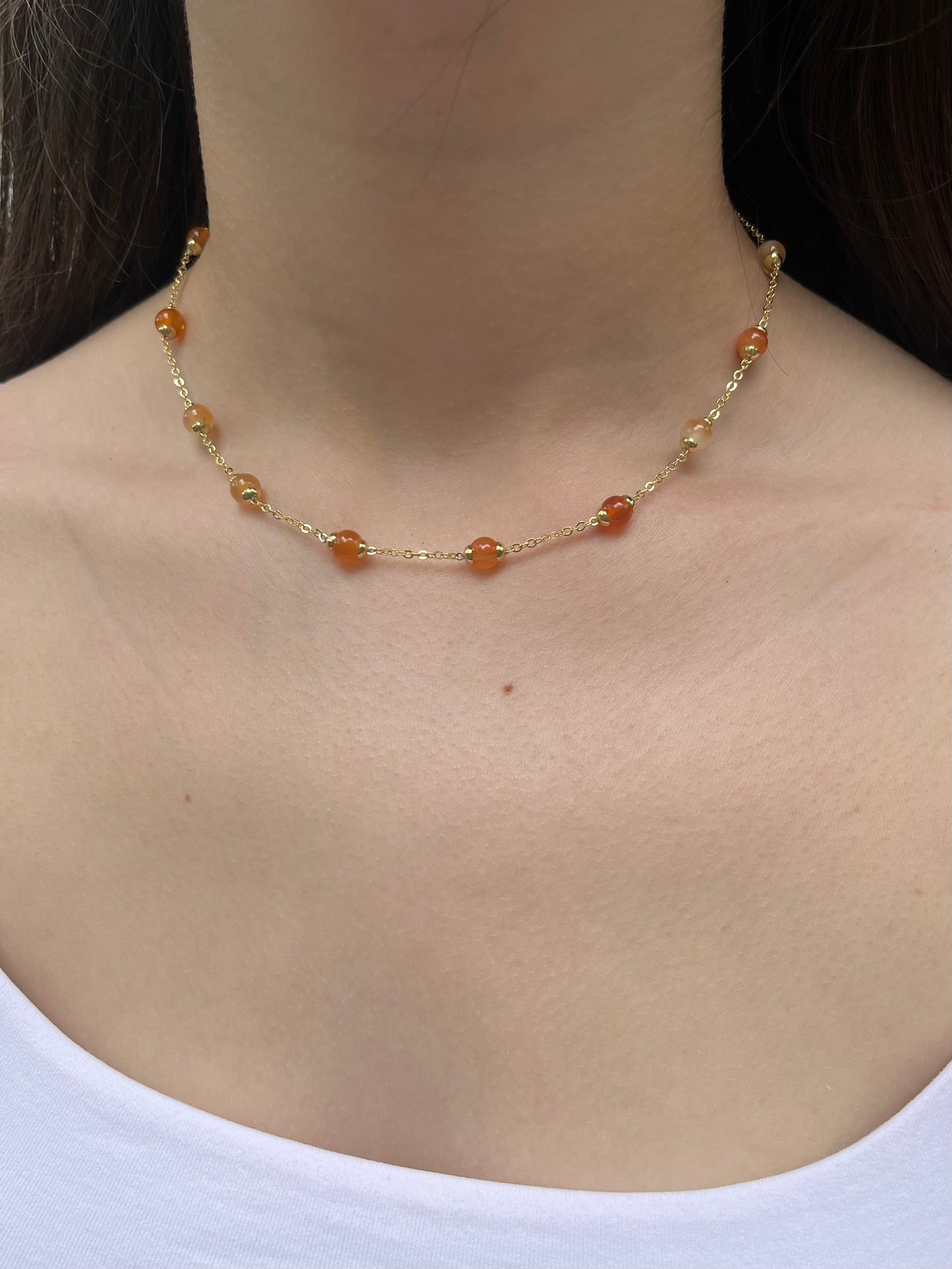 Natural Carnelian Necklace with 18K Gold chain
