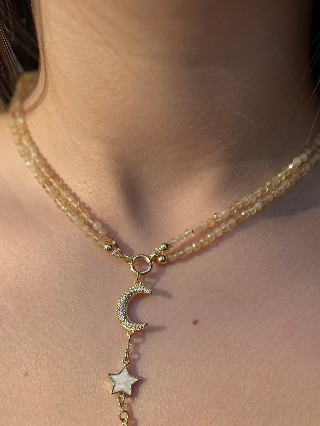 Citrine Y-Necklace, 18k gold plated